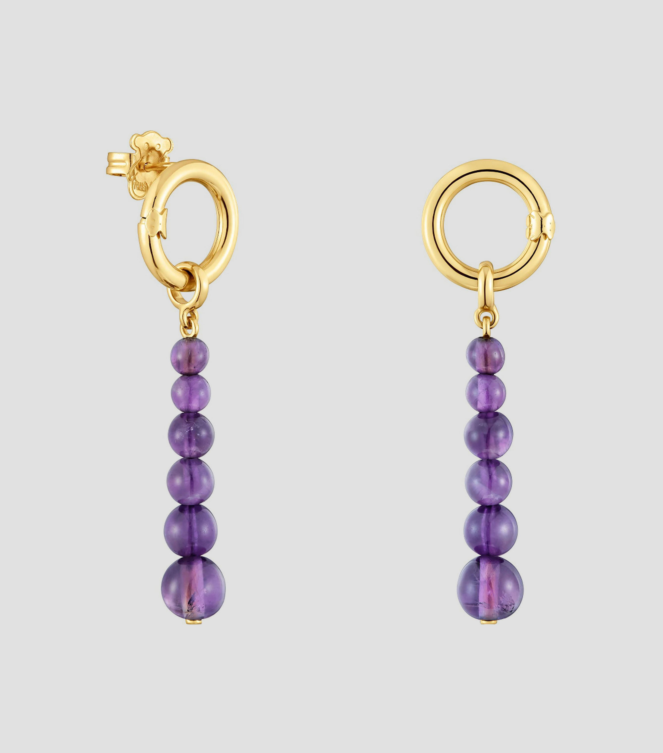 Aretes largos con amatista Mujer