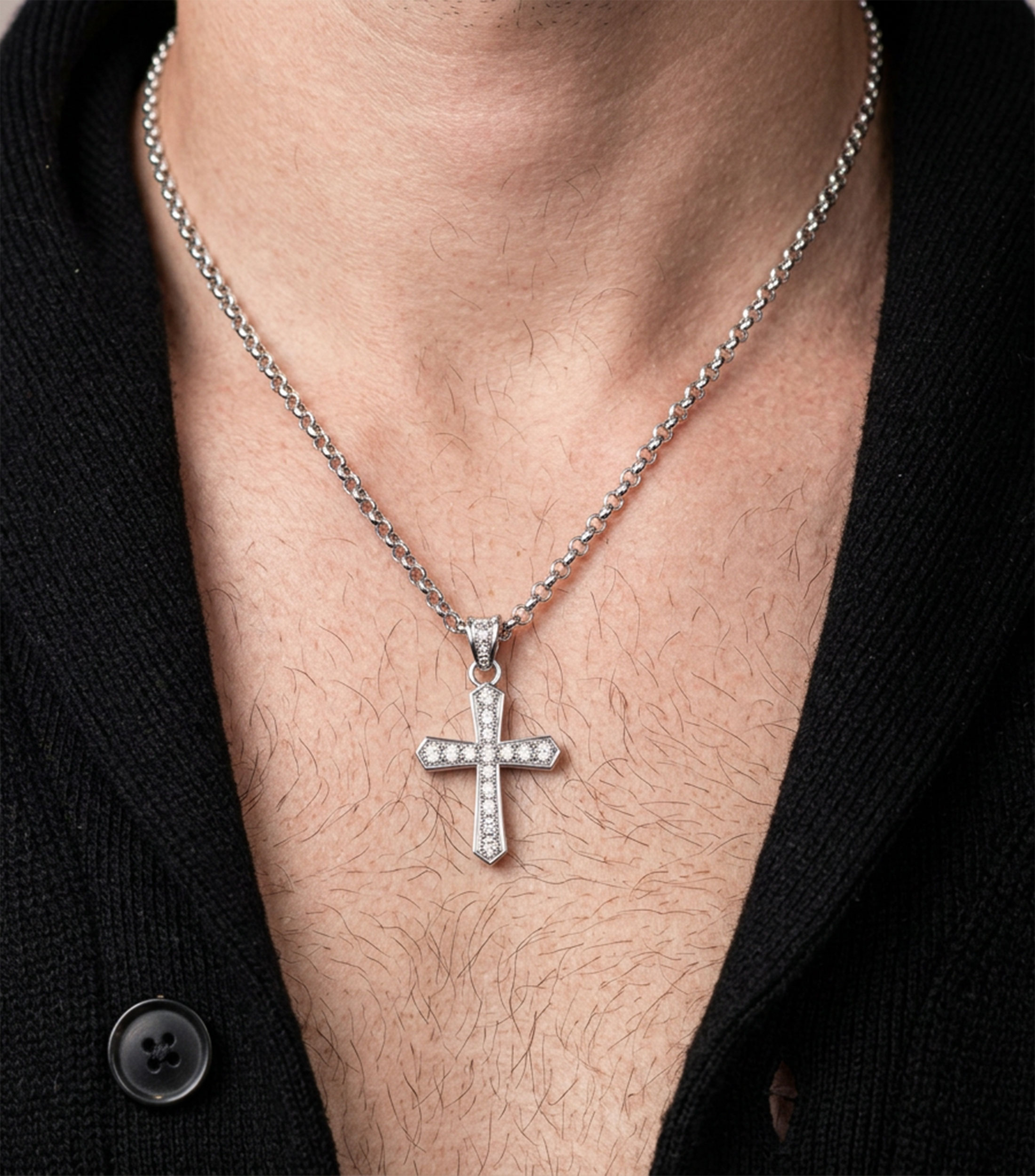 Dije de cruz en Plata .925 Small Cross con circonias Unisex