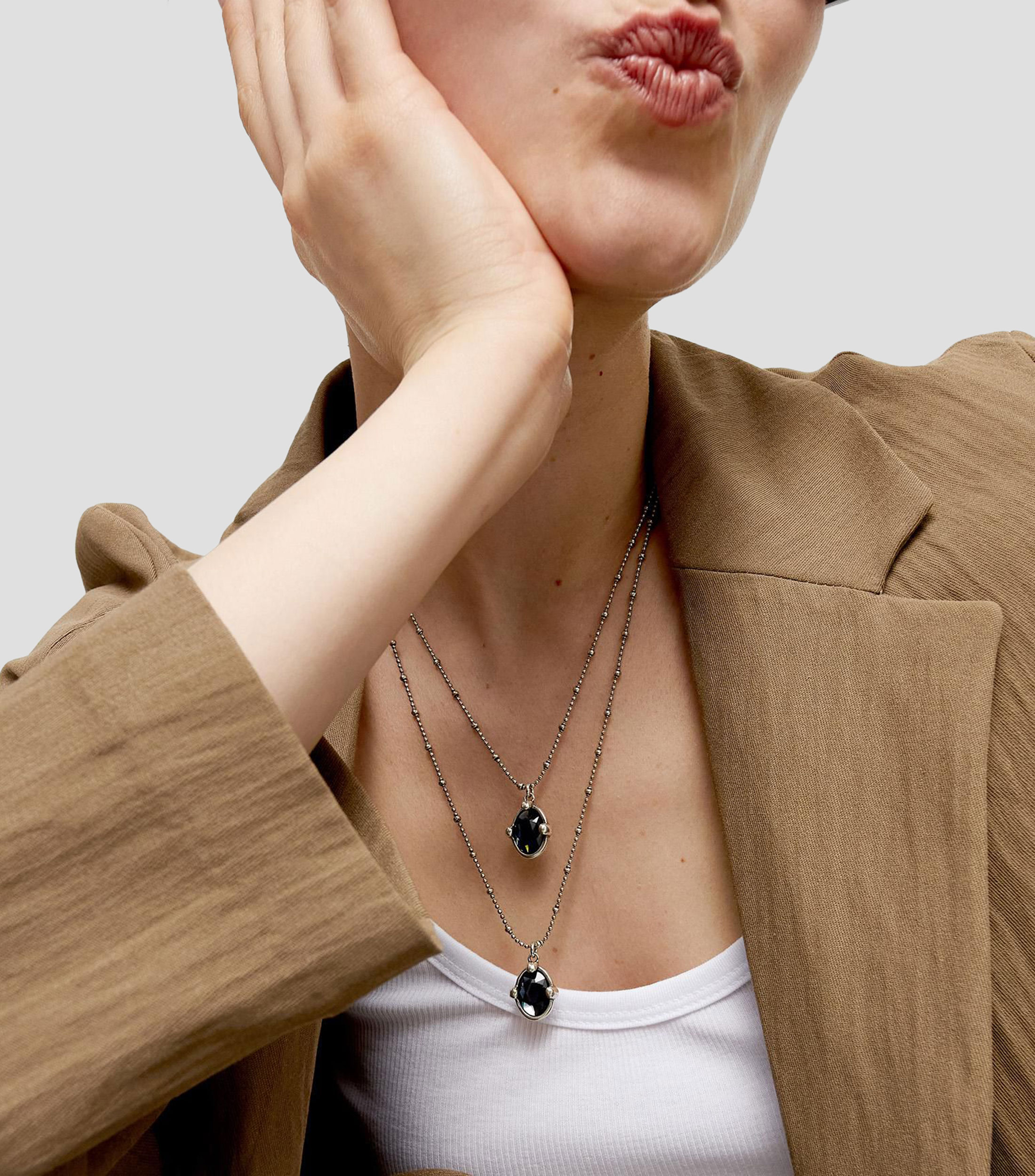 Collar doble con dije de cristal Mujer