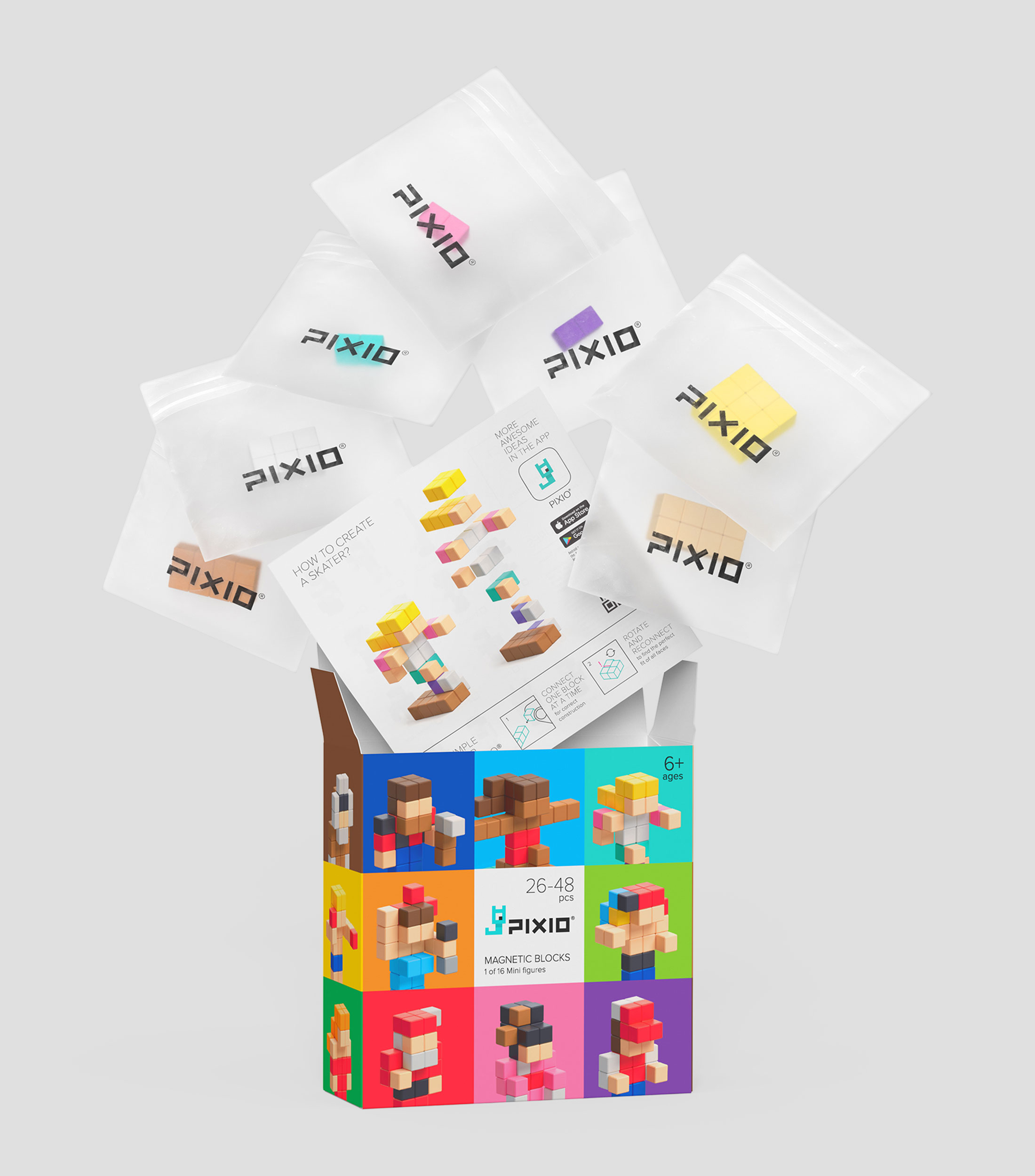 Playset Magnetic Blocks, Pixio Mini figures