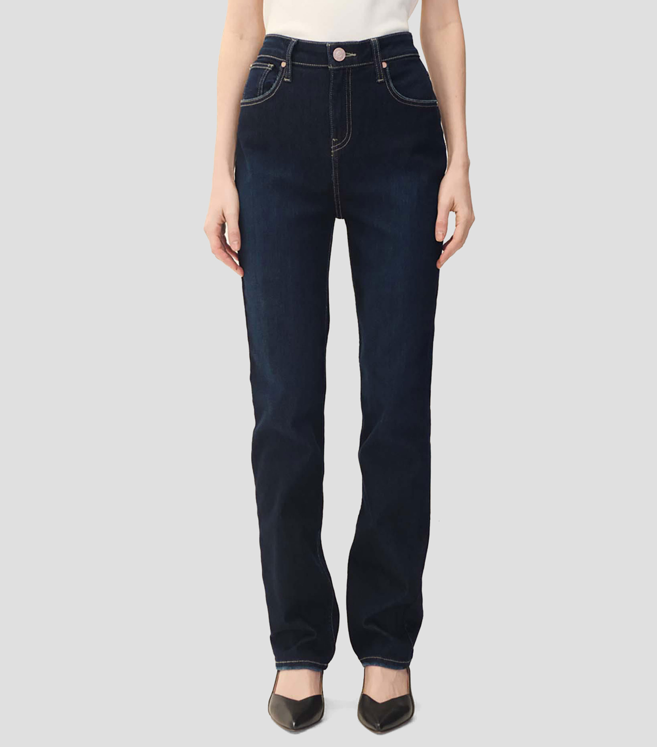 Jeans Rectos Tiro Medio Mujer
