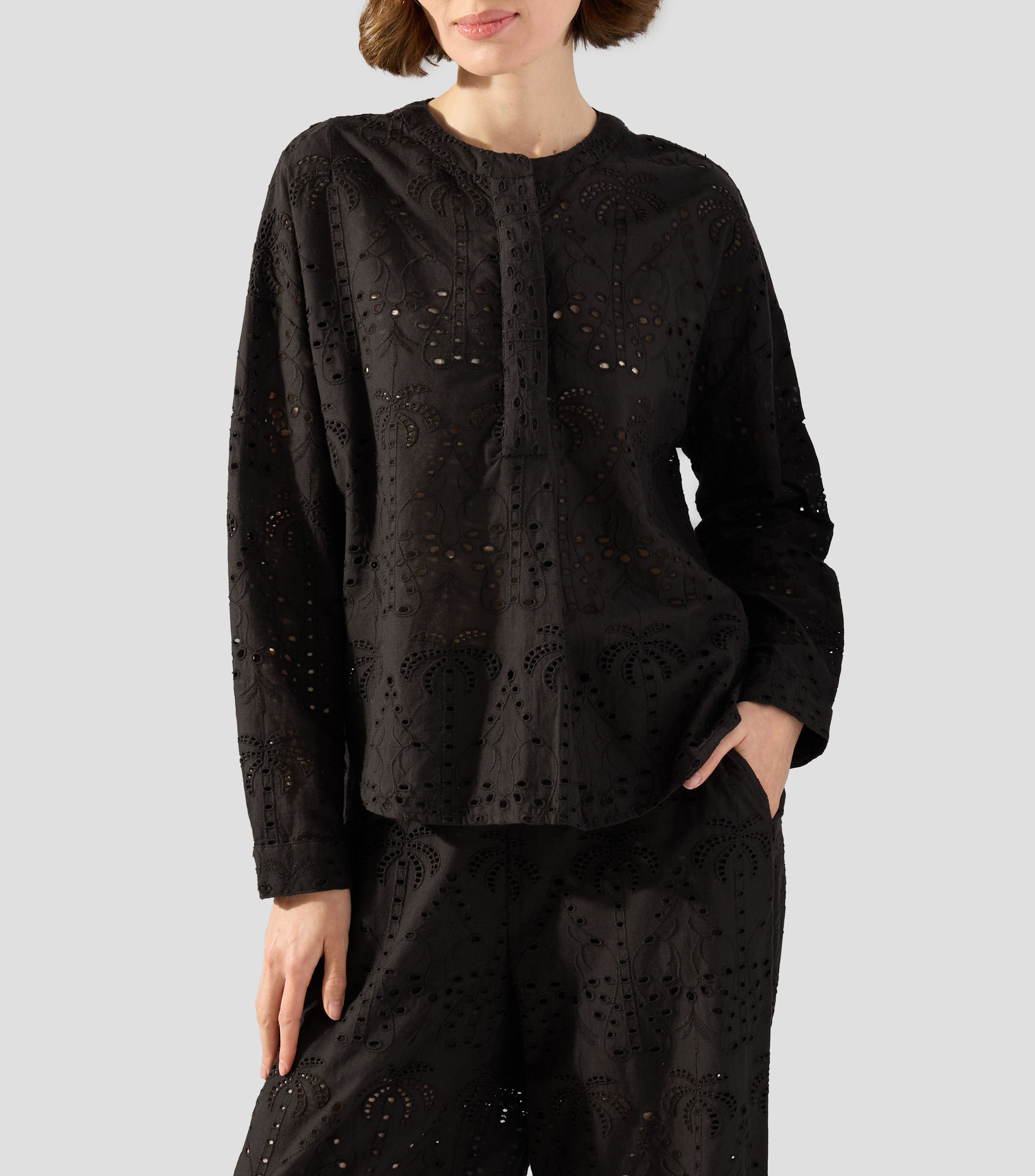 Blusa lisa con manga larga Mujer