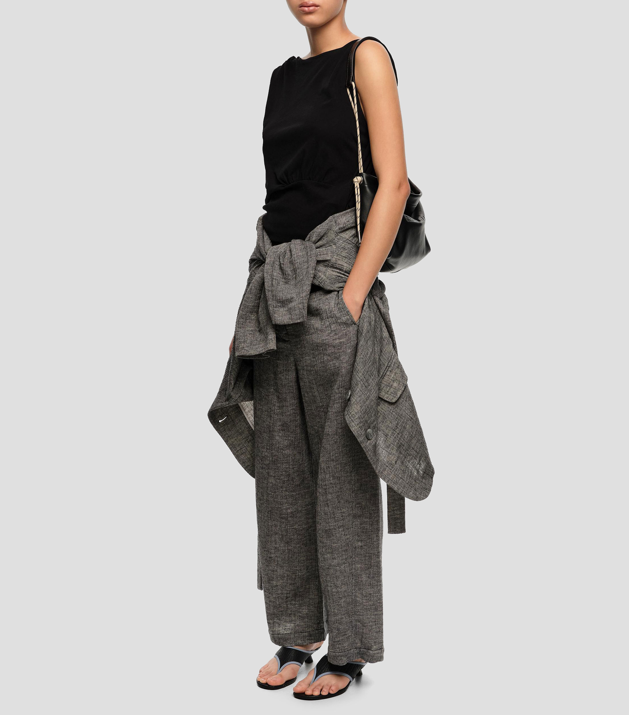 Pantalón barrel algodón lino gris Mujer