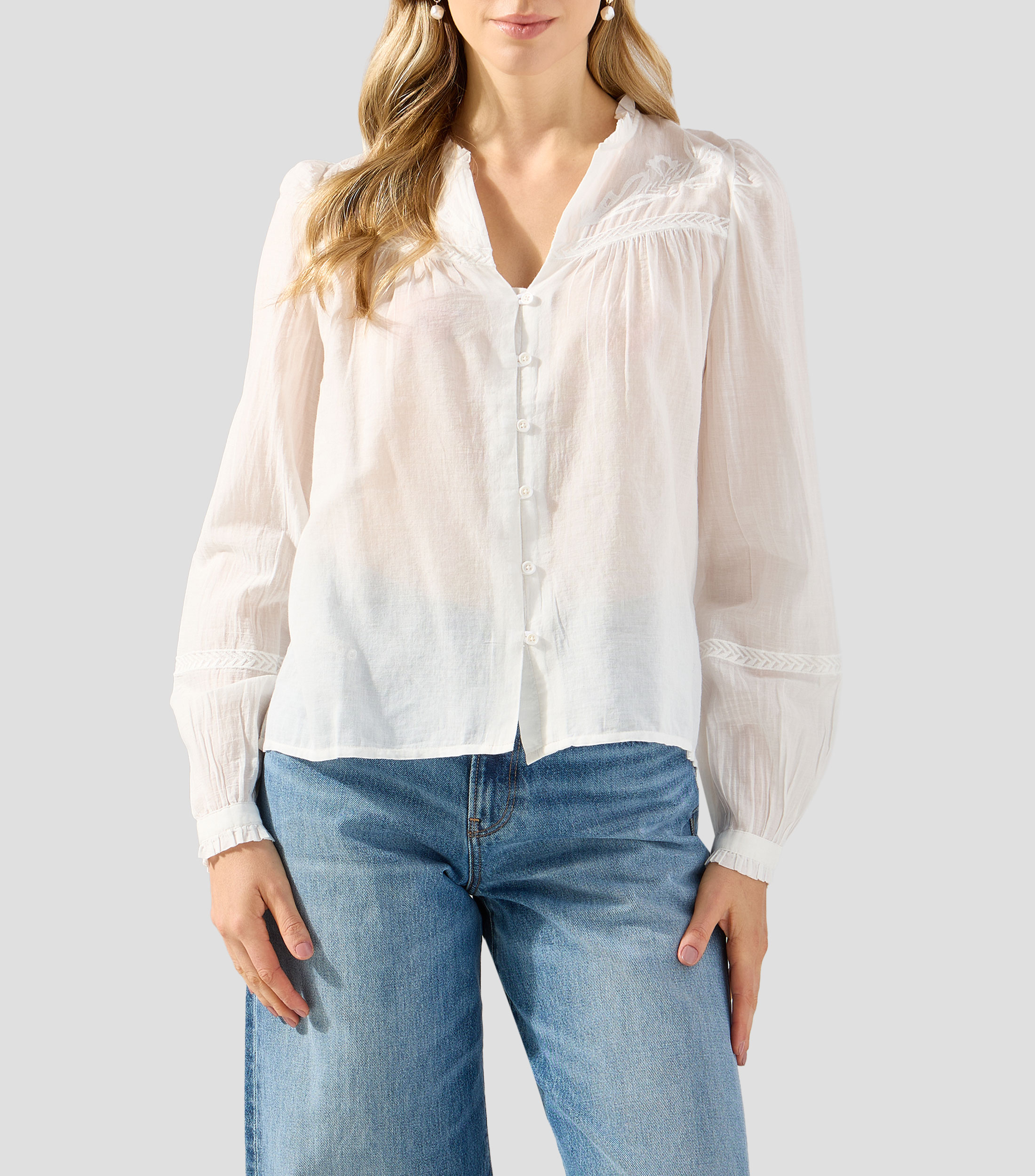 Blusa lisa manga larga Mujer