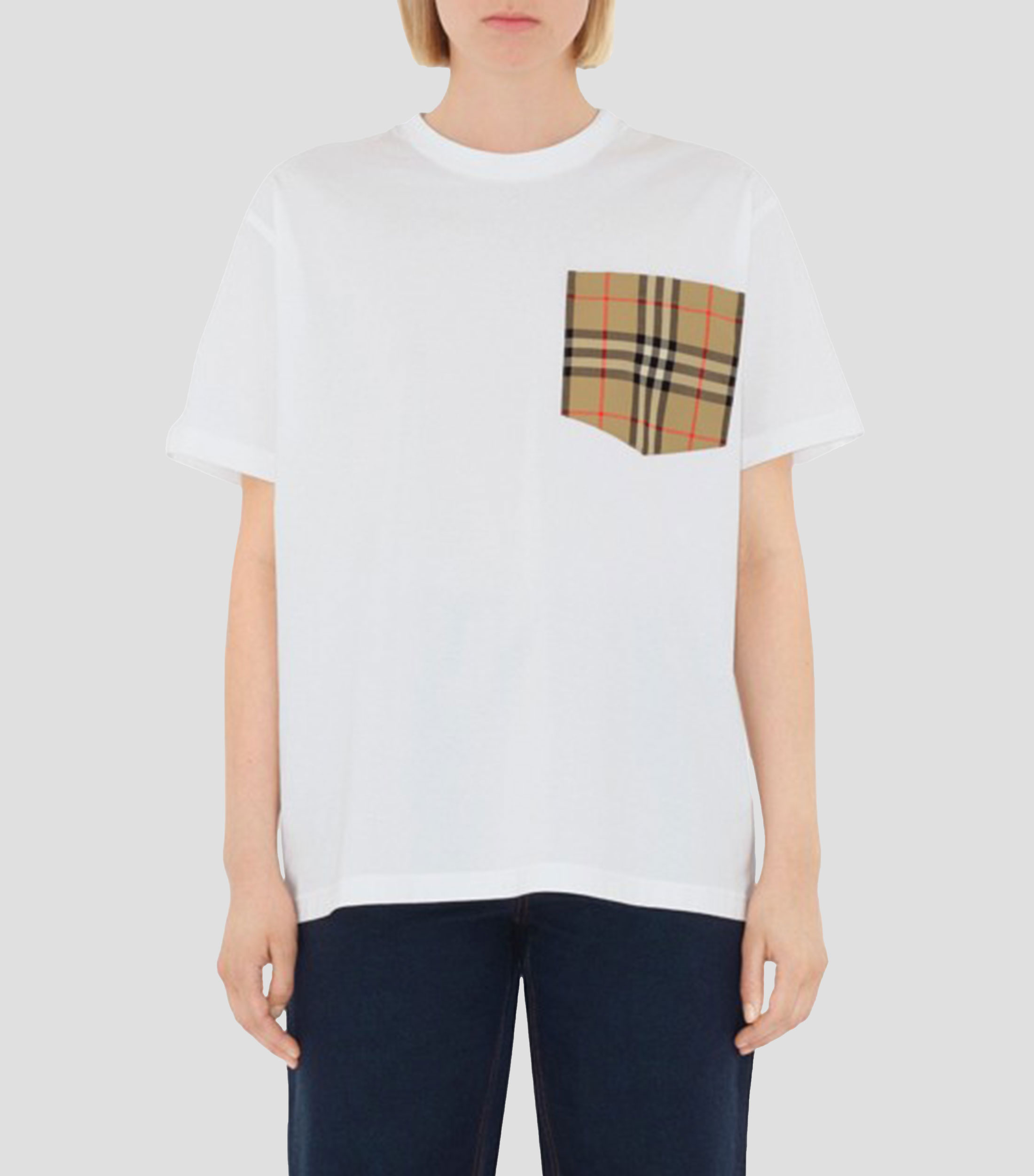 Playera de cuello redondo y manga corta con bolsillo Mujer