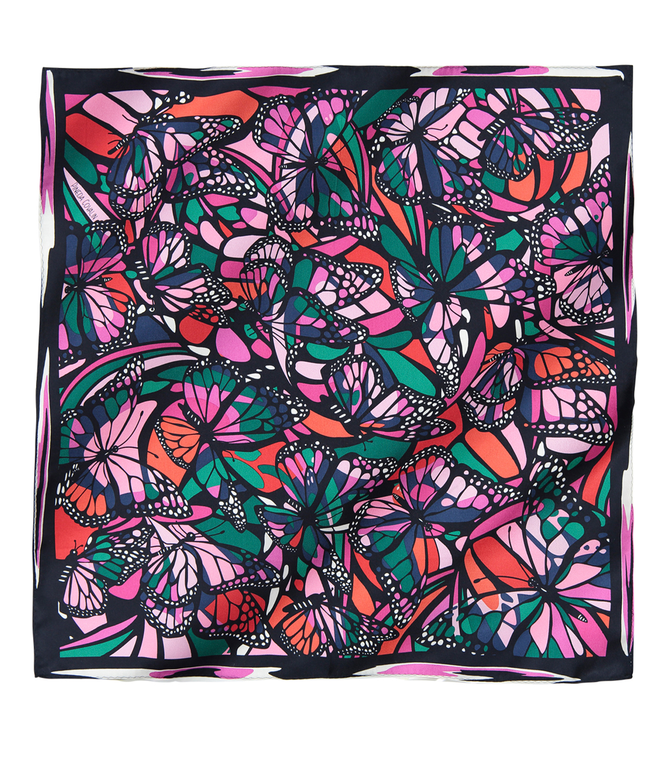 Mascada verde y rosa con mariposas Mujer