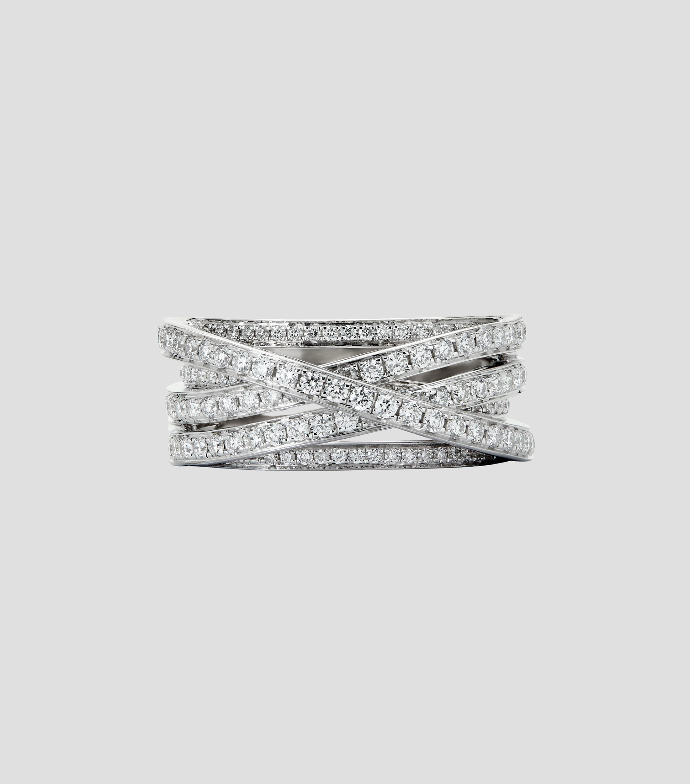 Anillo en Oro blanco de 18 Kilates cruzado con diamantes Mujer