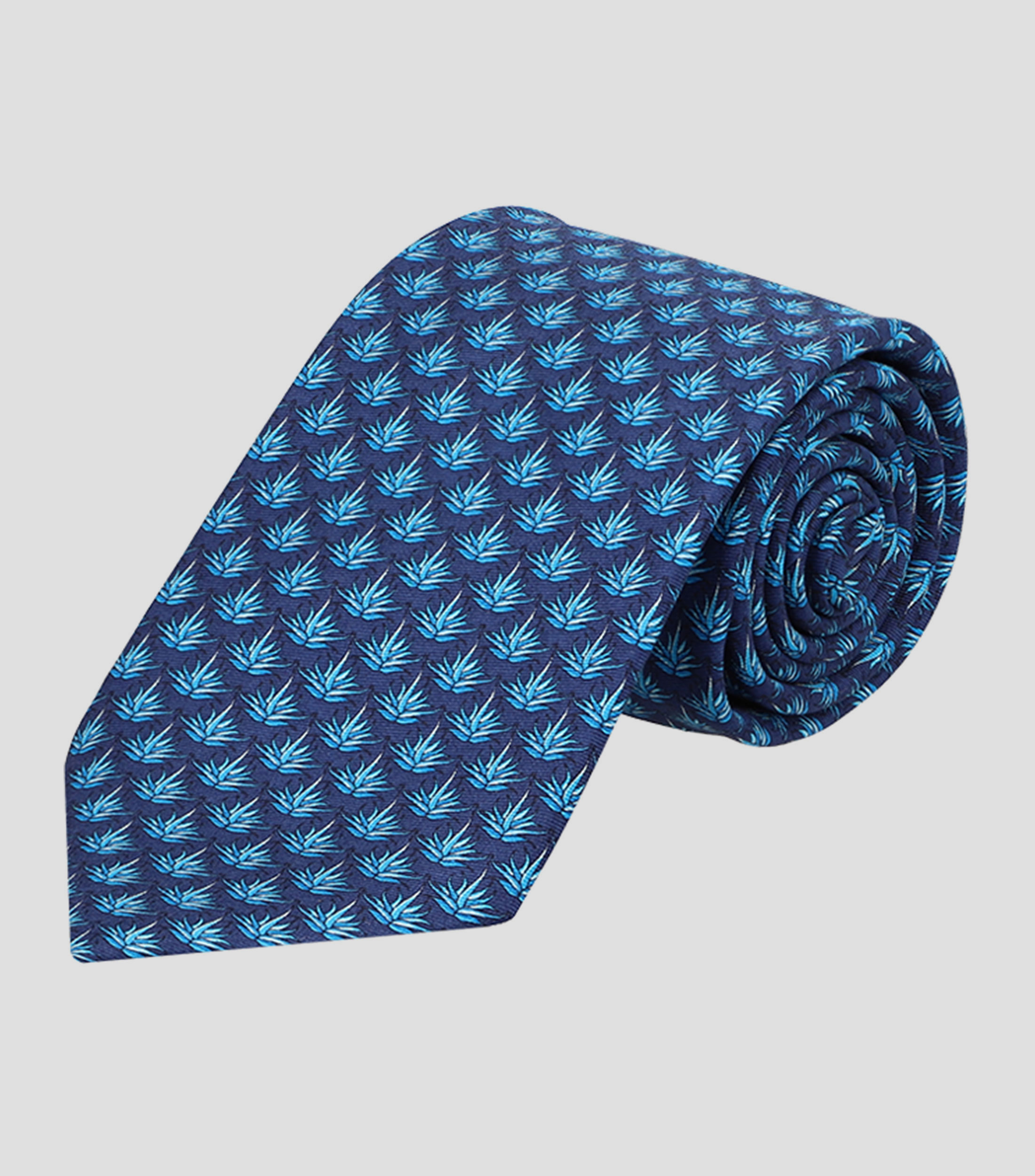 Corbata ancha de seda azul marino con agaves