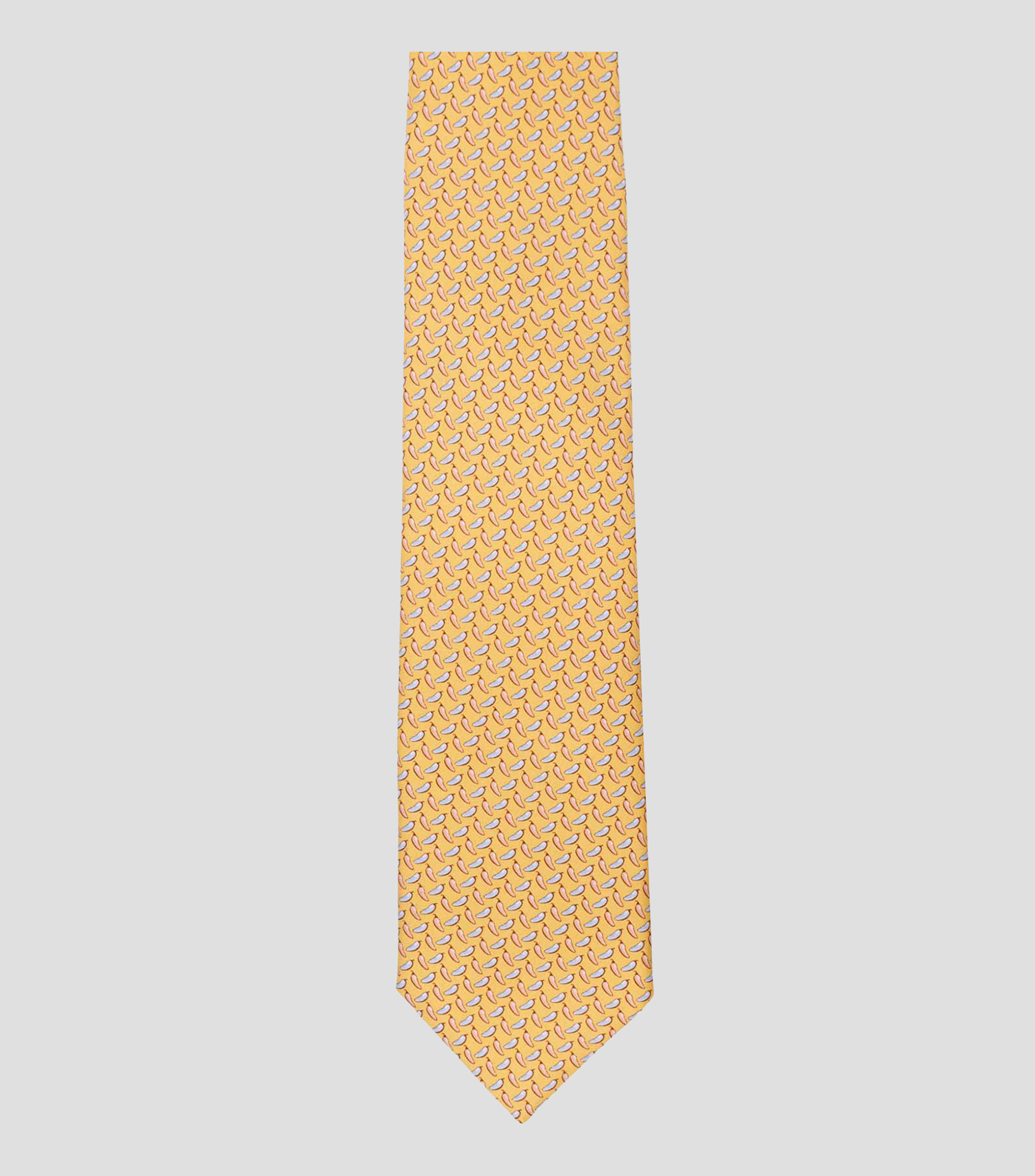 Corbata ancha de seda amarilla con estampado de chiles de México
