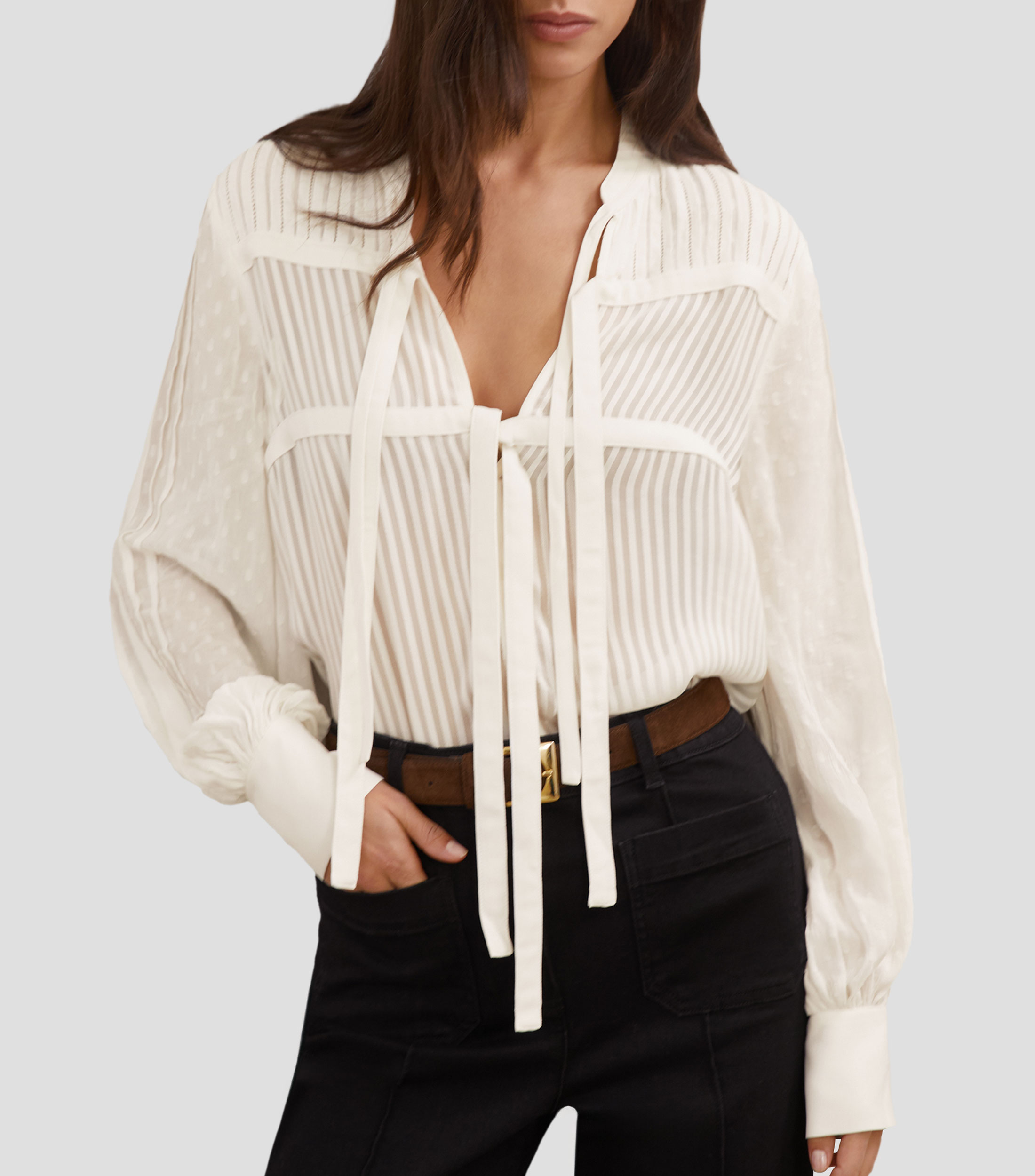 Blusa lisa de manga larga Mujer