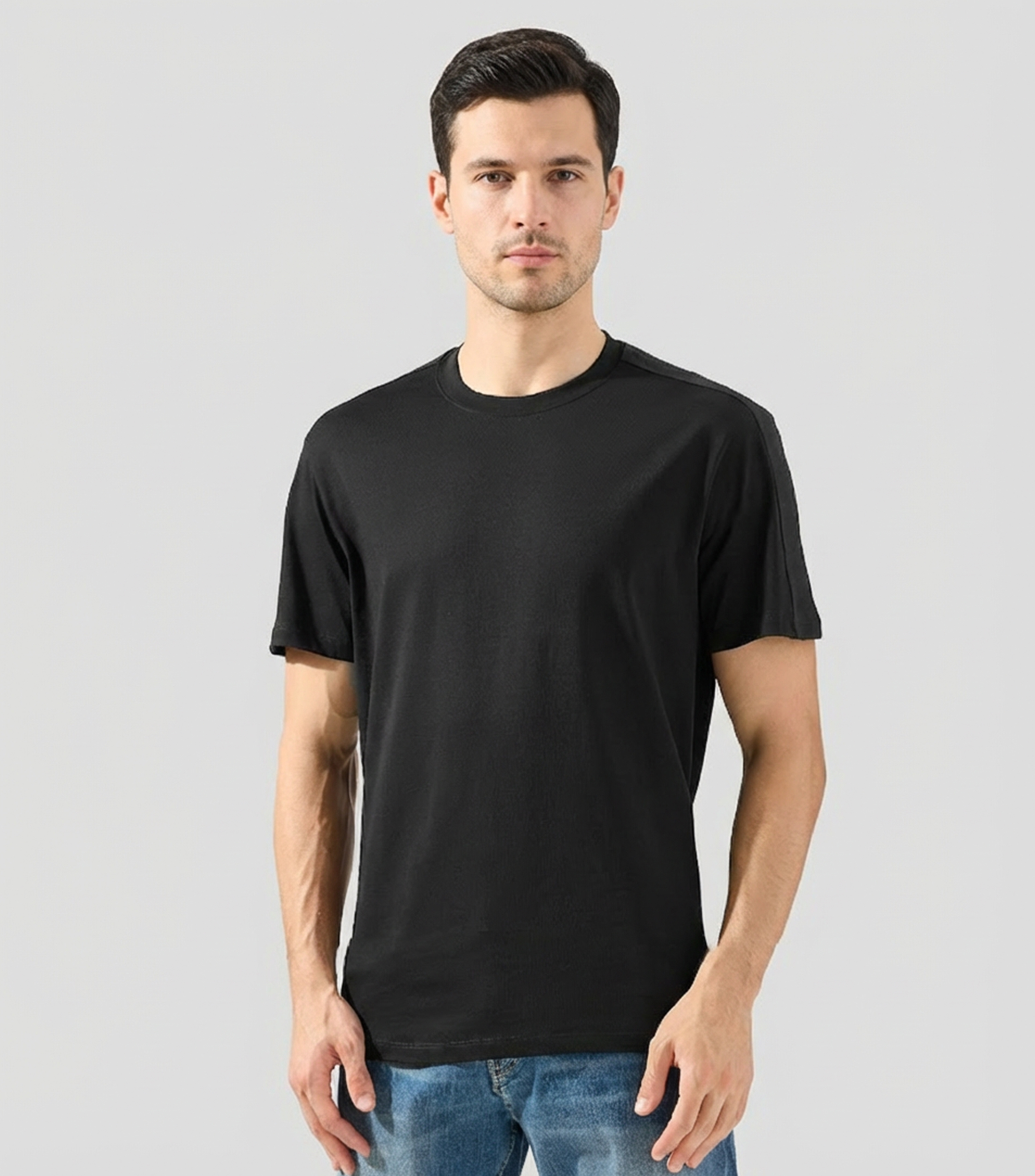 Playera de cuello redondo con manga corta lisa Hombre