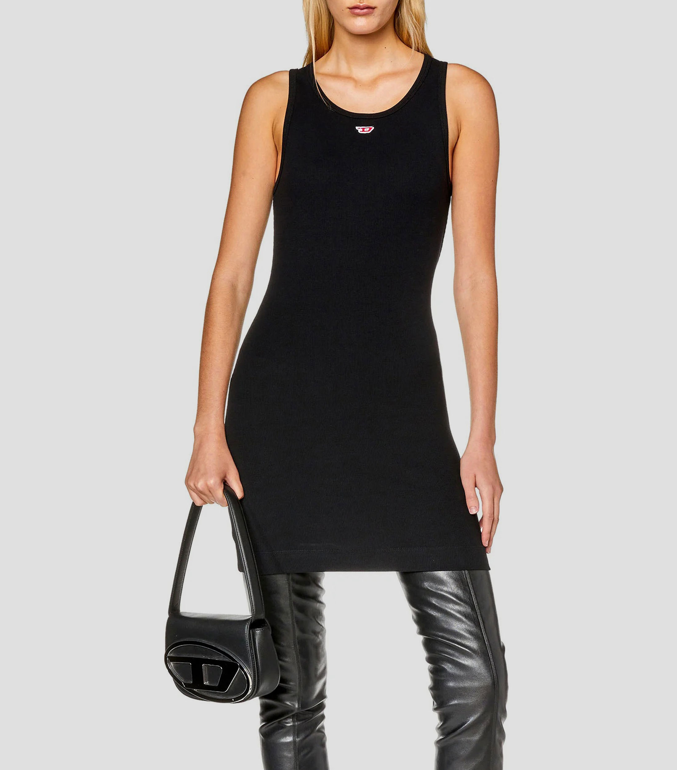 Bolsa shoulder negra en piel 1DR lisa Mujer