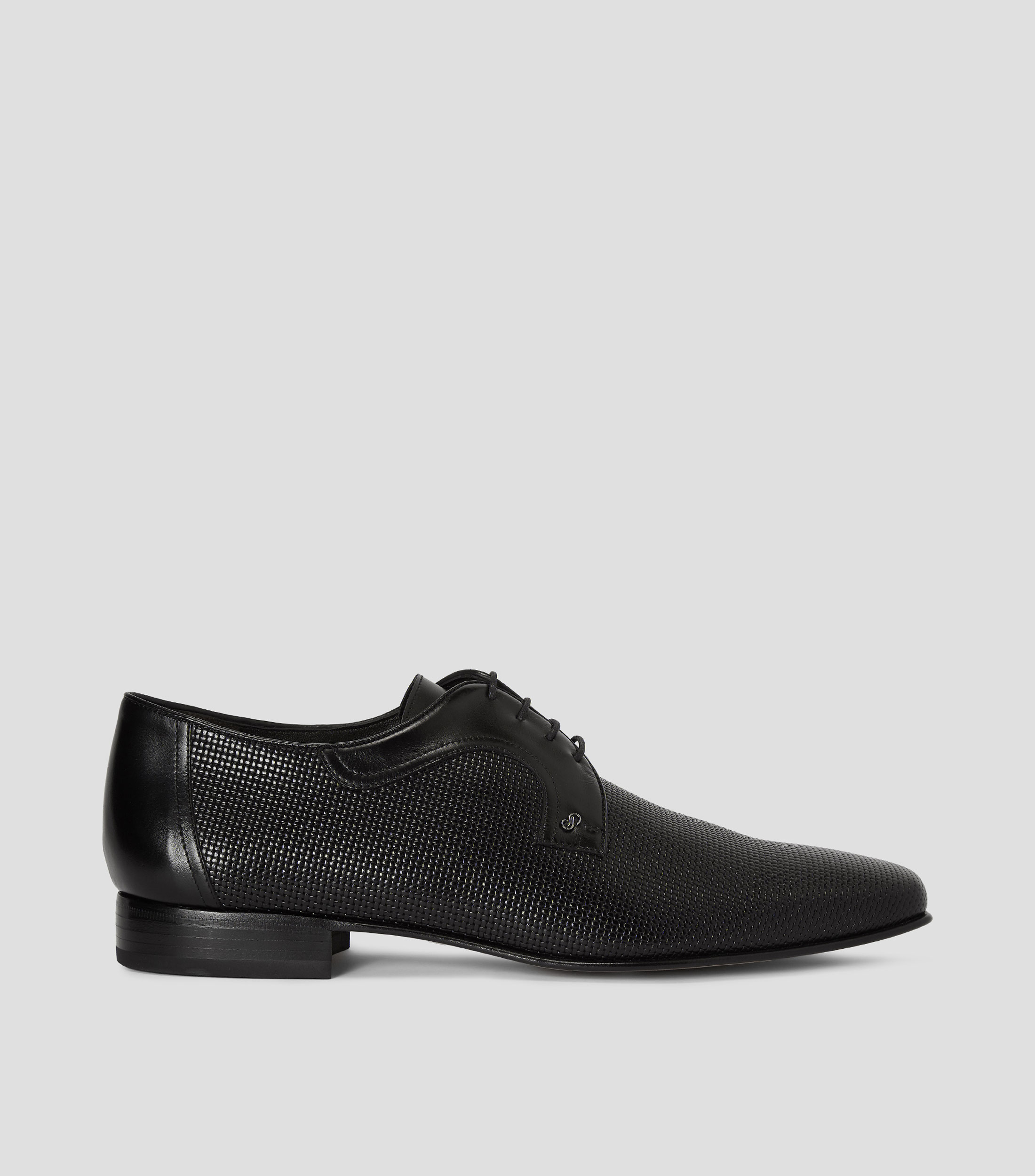 Zapatos de vestir Derby Negros en Piel con Tacón Bajo Cuadrado Hombre