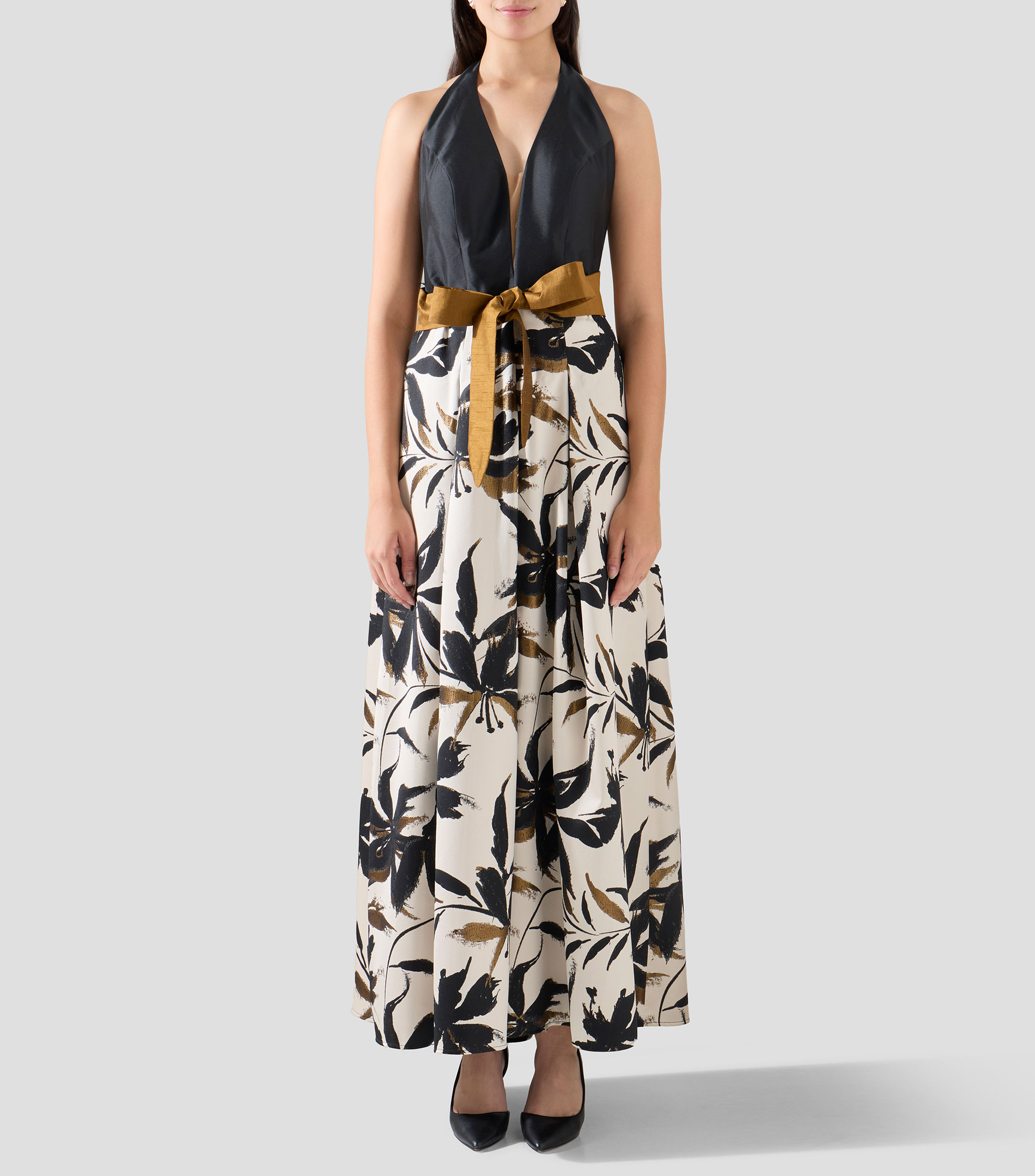Vestido de fiesta largo estampado Mujer