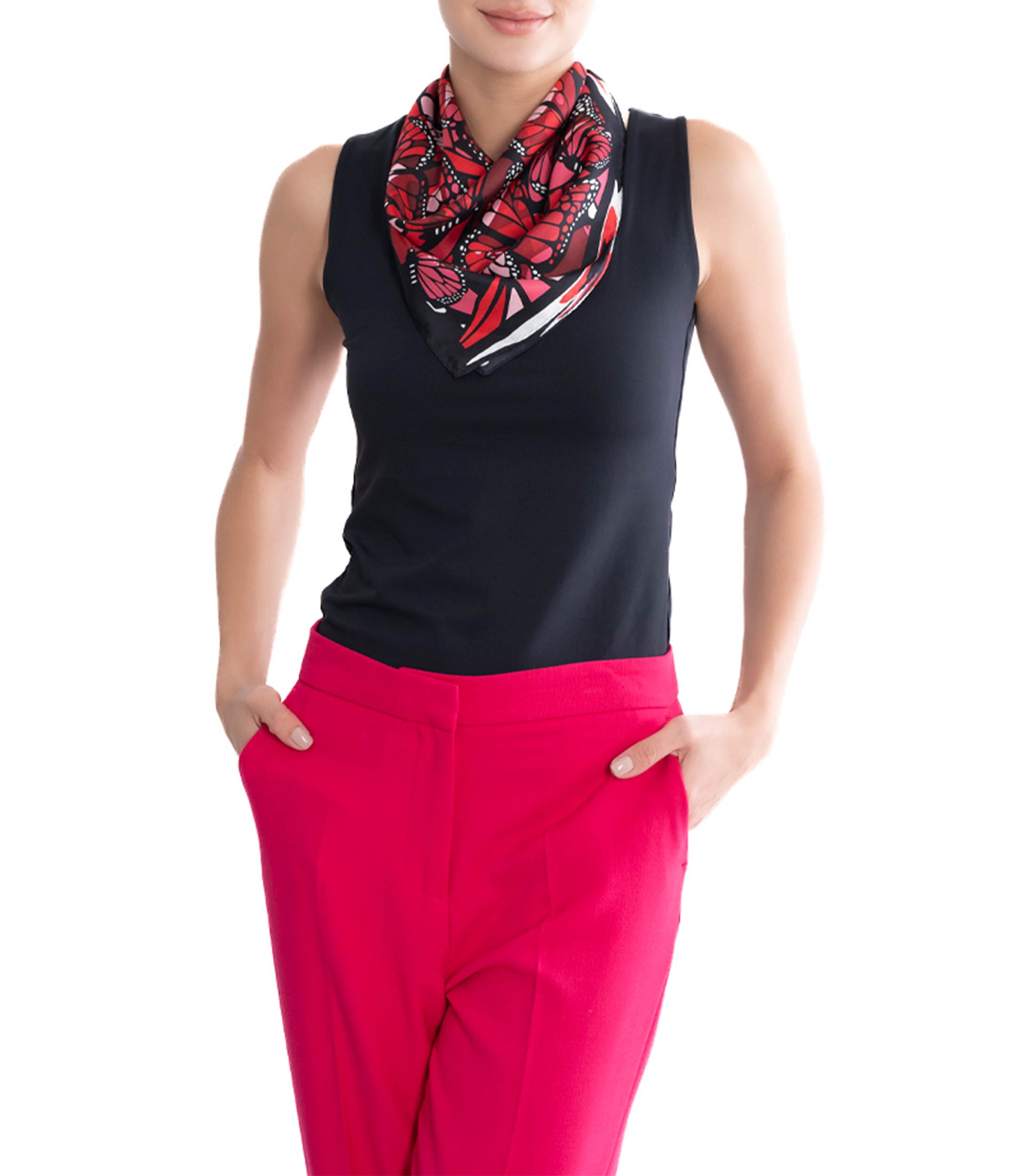 Mascada roja con mariposas Mujer