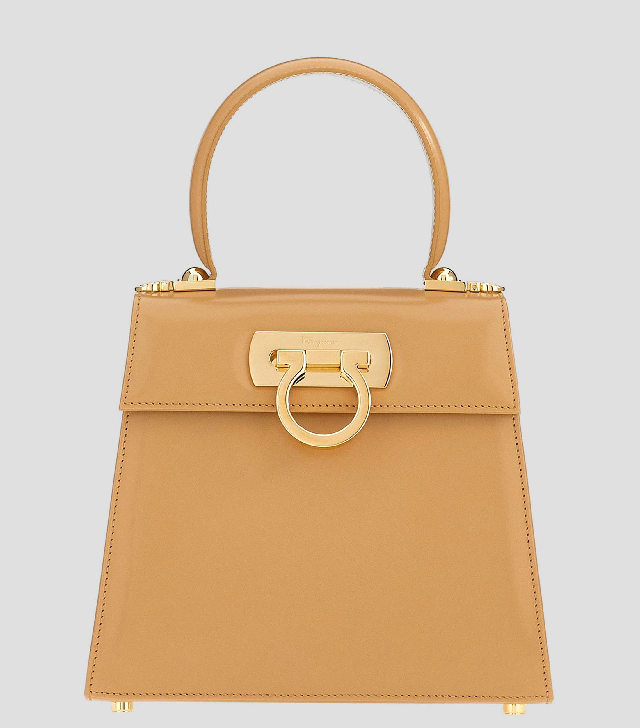 Bolsa Shoulder camel en piel Iconic Top café con Gancini