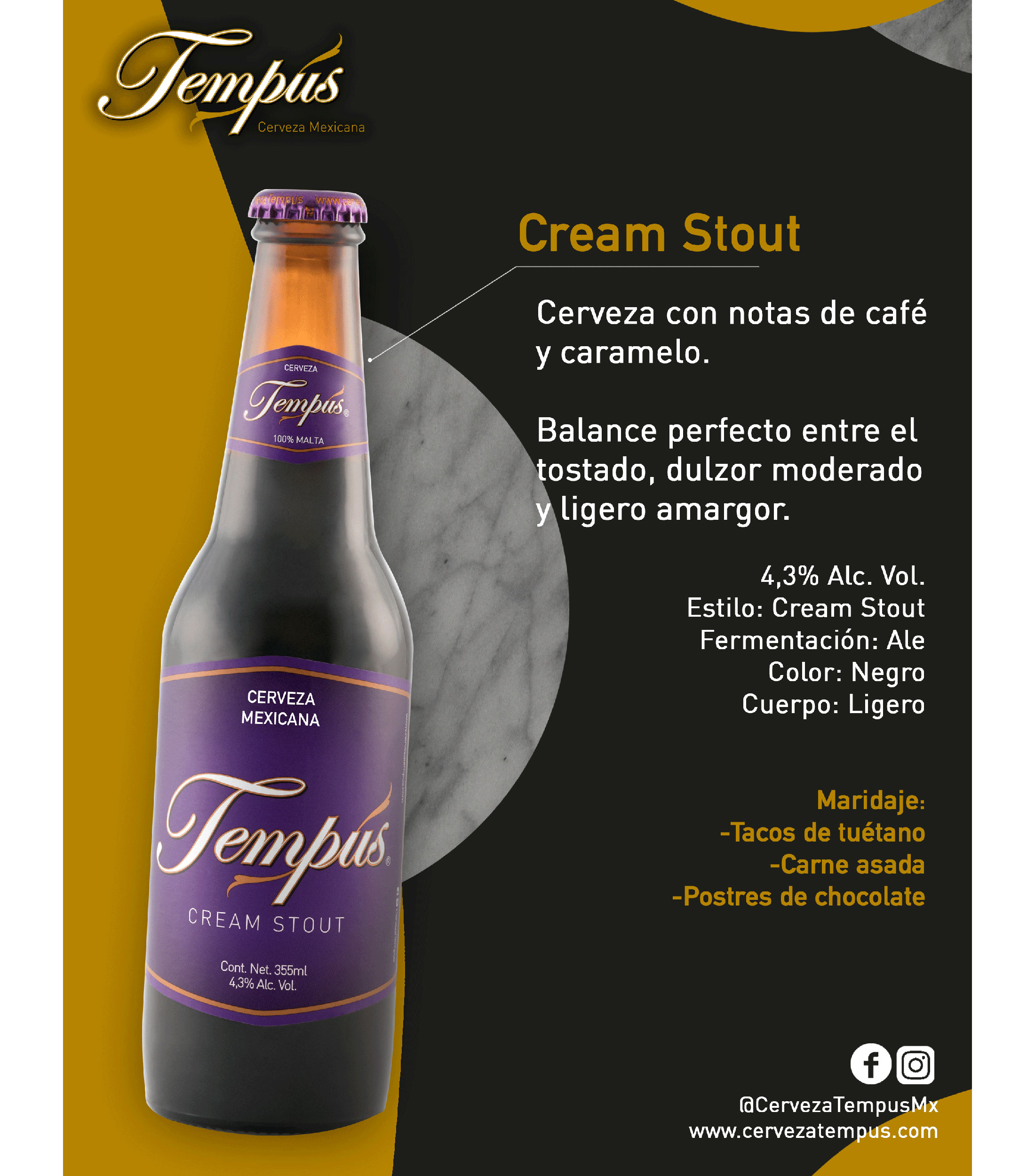 Cerveza Artesanal Tempus Cream Stout, 355 ml