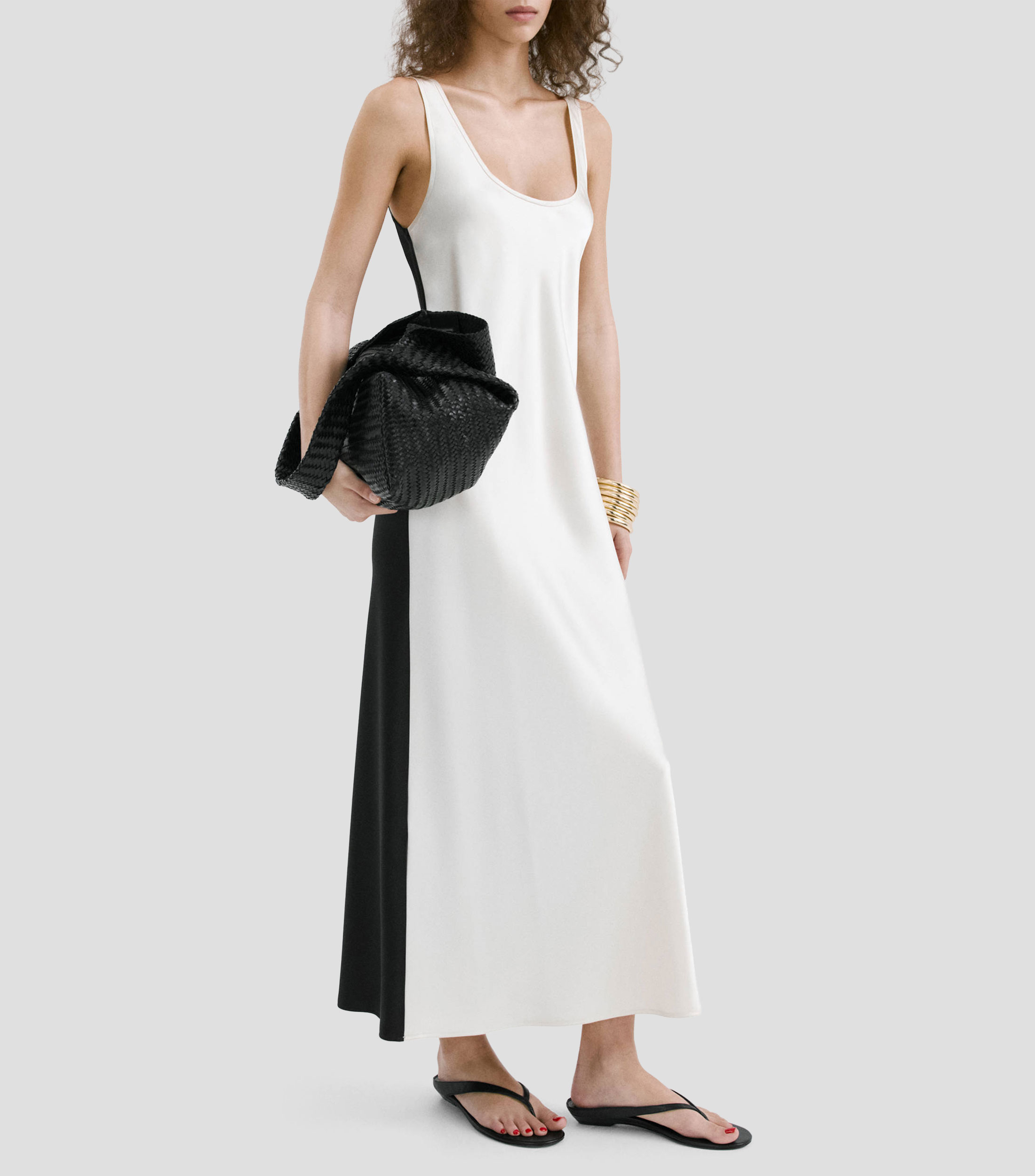 Vestido largo liso satinado Mujer