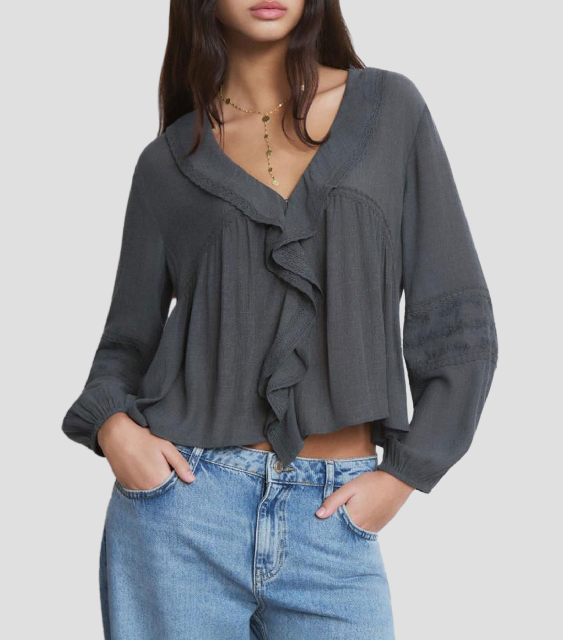 Blusa lisa manga larga Mujer