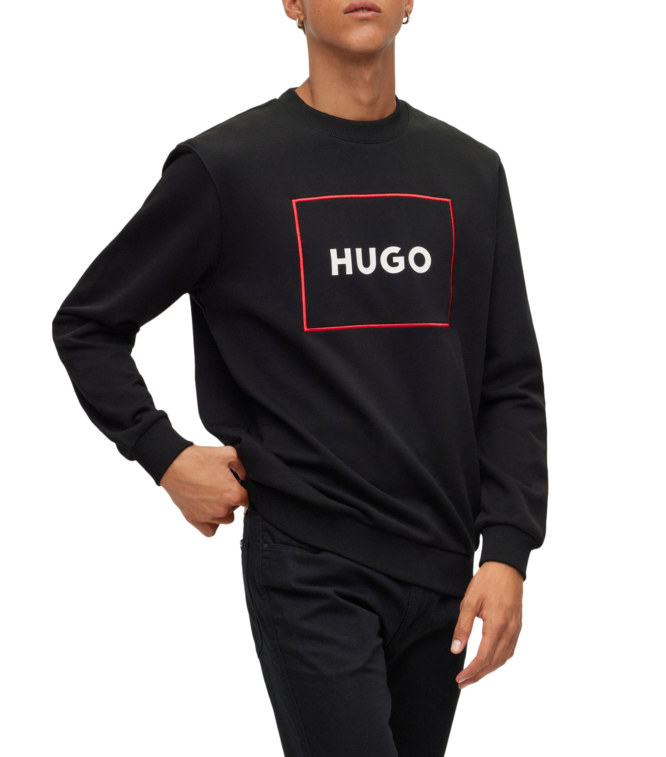 Hugo Sudadera de felpa de algodón con logo enmarcado en rojo Hombre ...