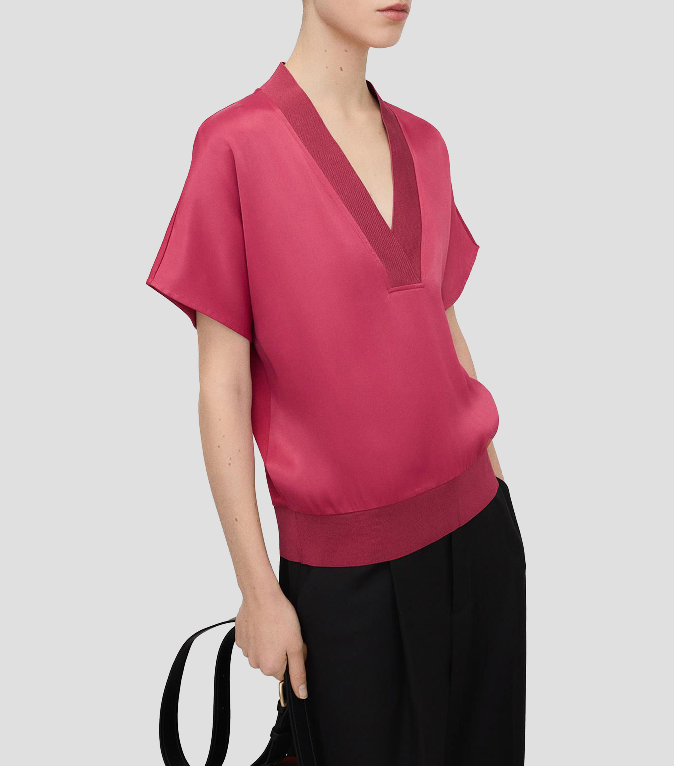 Blusa lisa de manga corta Mujer