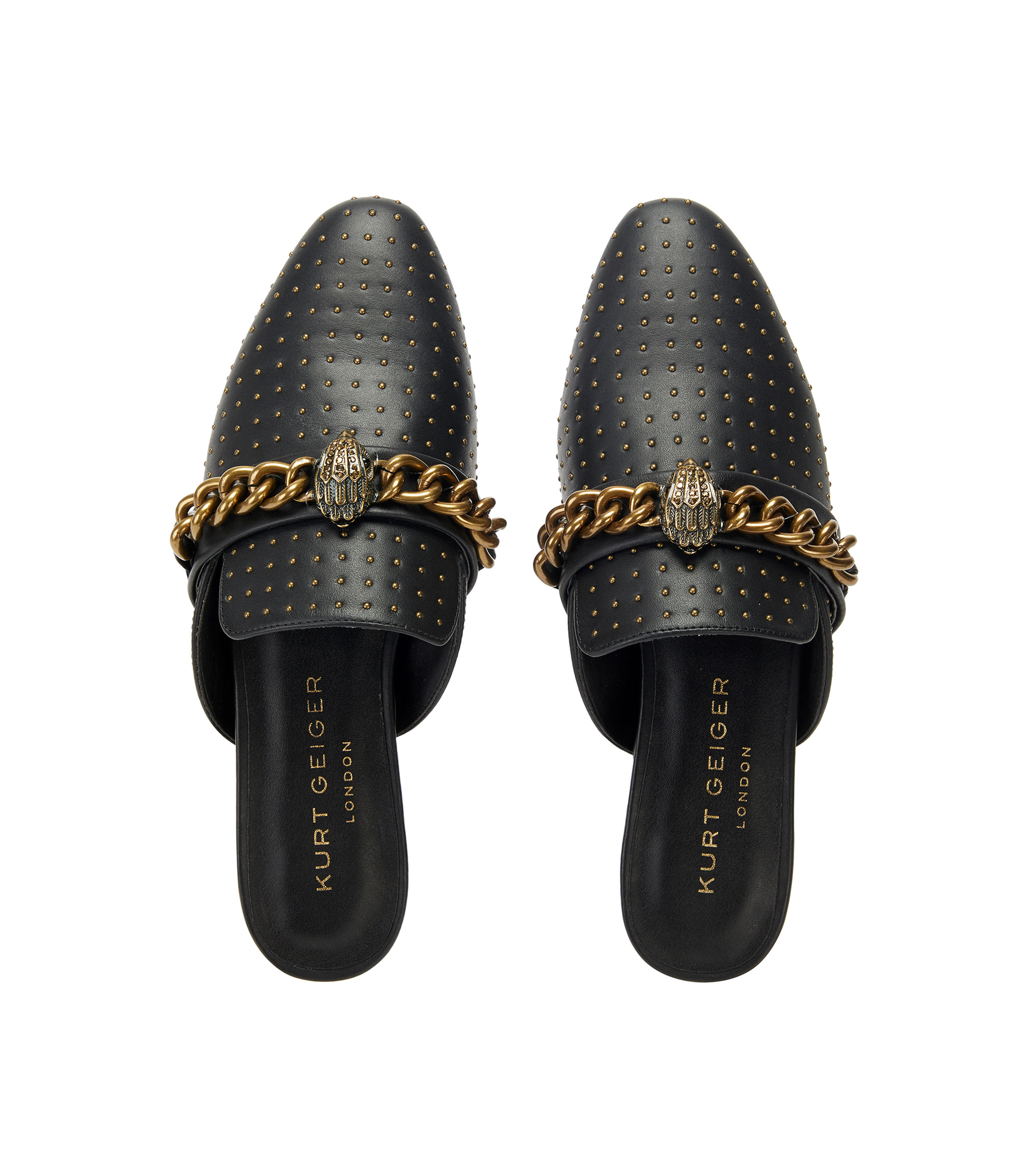 Zapatos casuales slip-on negros en piel con tacón bajo ancho Mujer