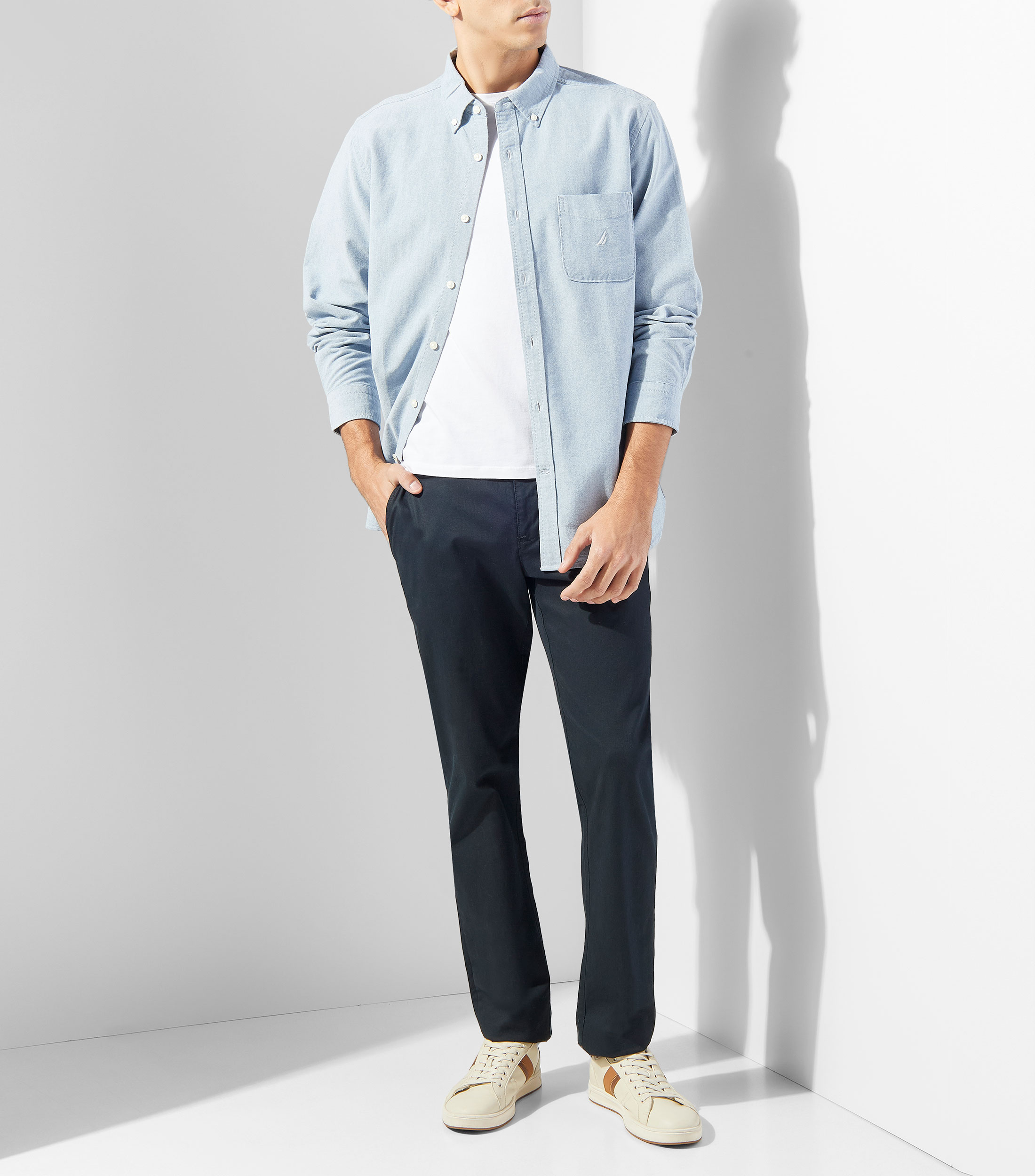 Camisa lisa con manga larga Hombre