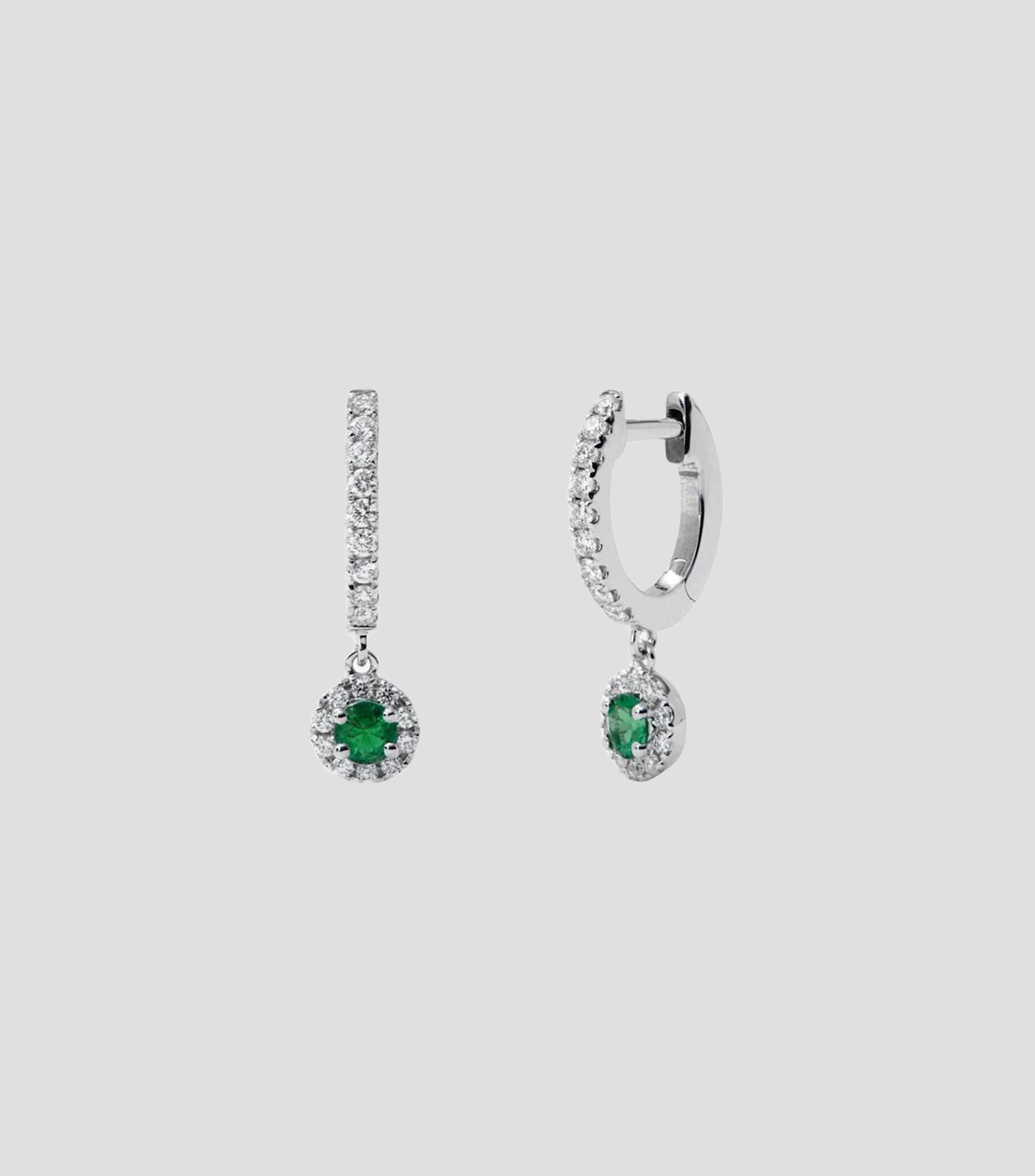 Aretes en Oro blanco de 18 Kilates con diamantes y esmeraldas Mujer