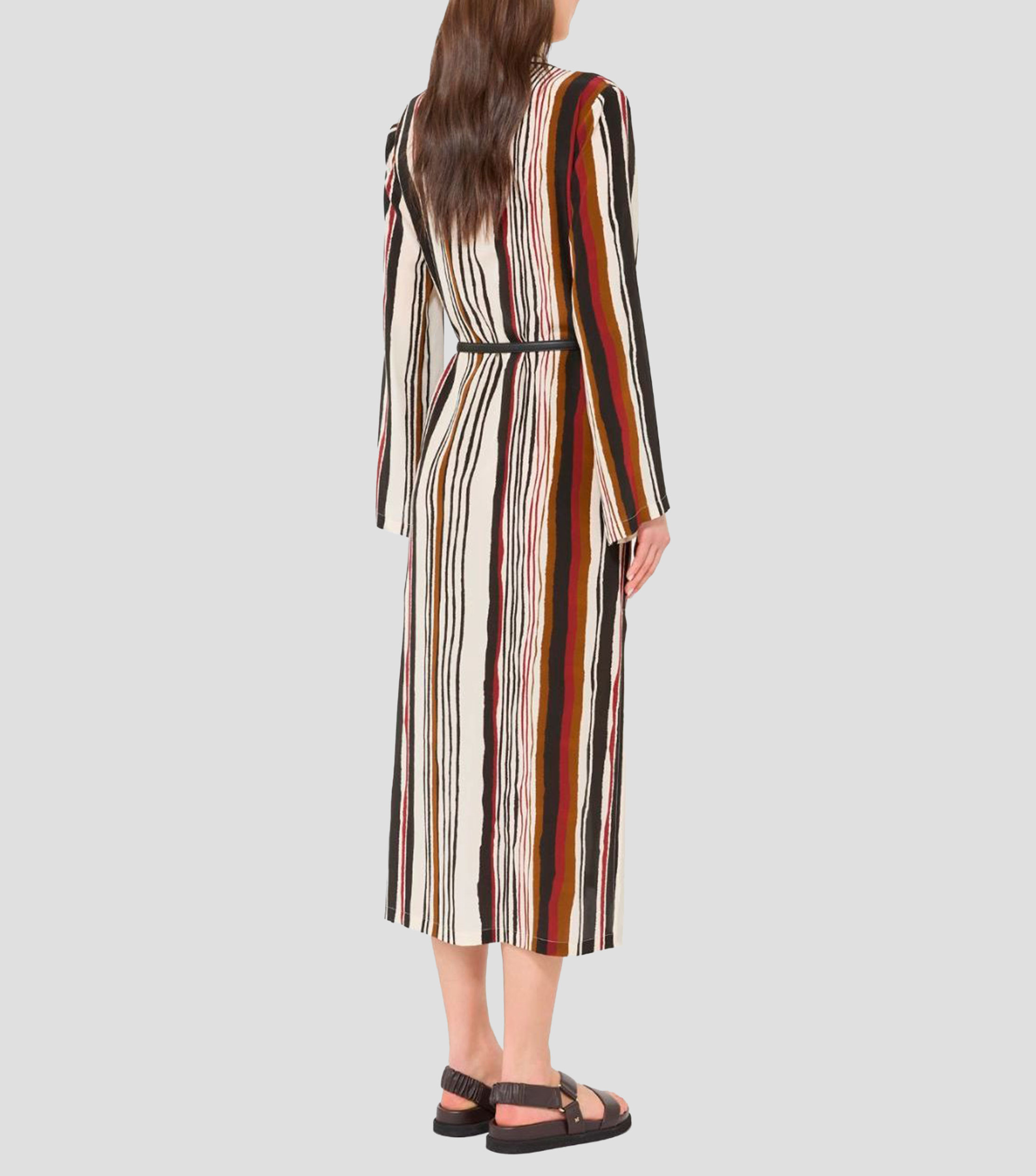 Vestido camisero largo con manga larga y rayas Mujer