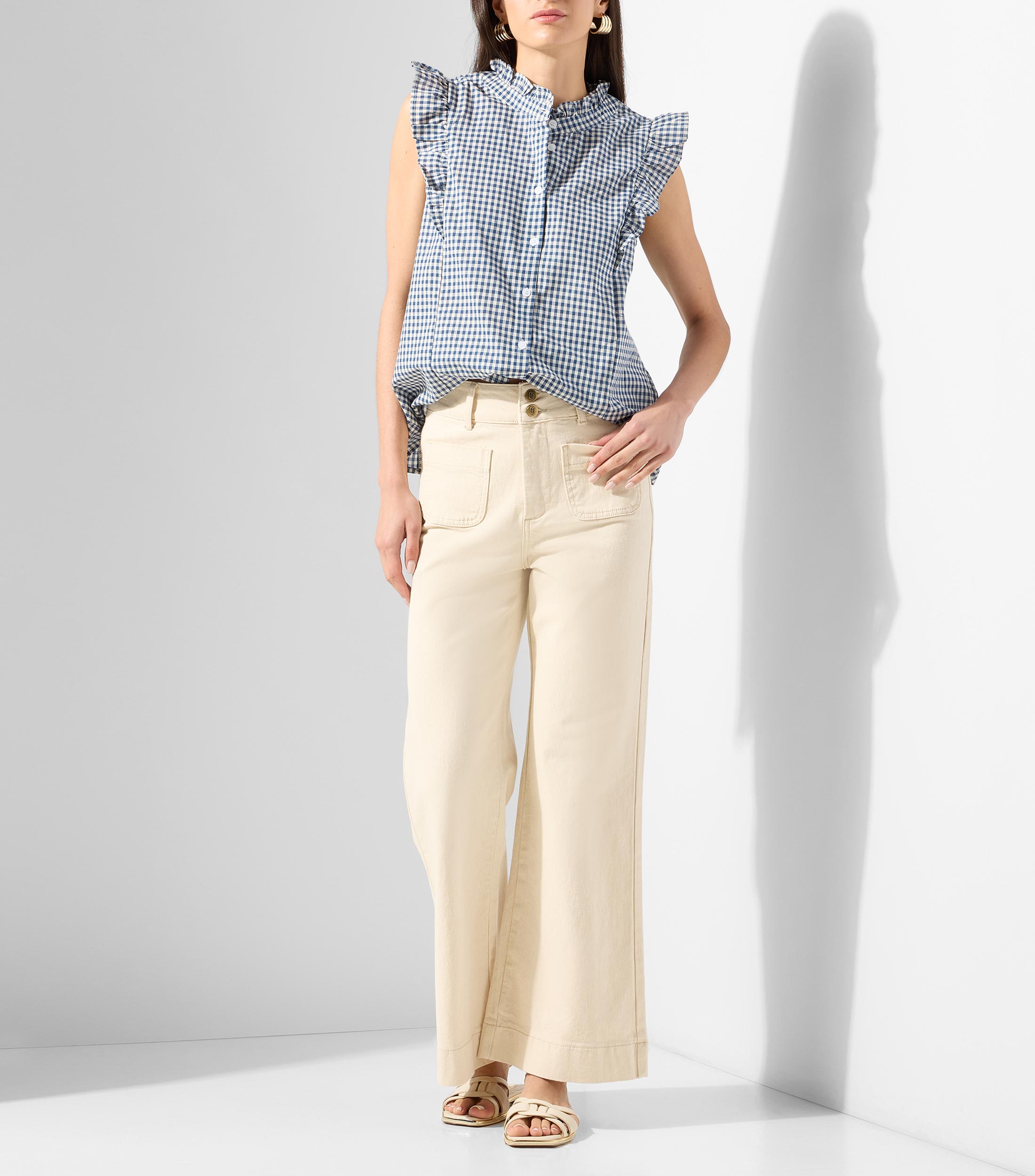 Blusa cuadros sin mangas Mujer