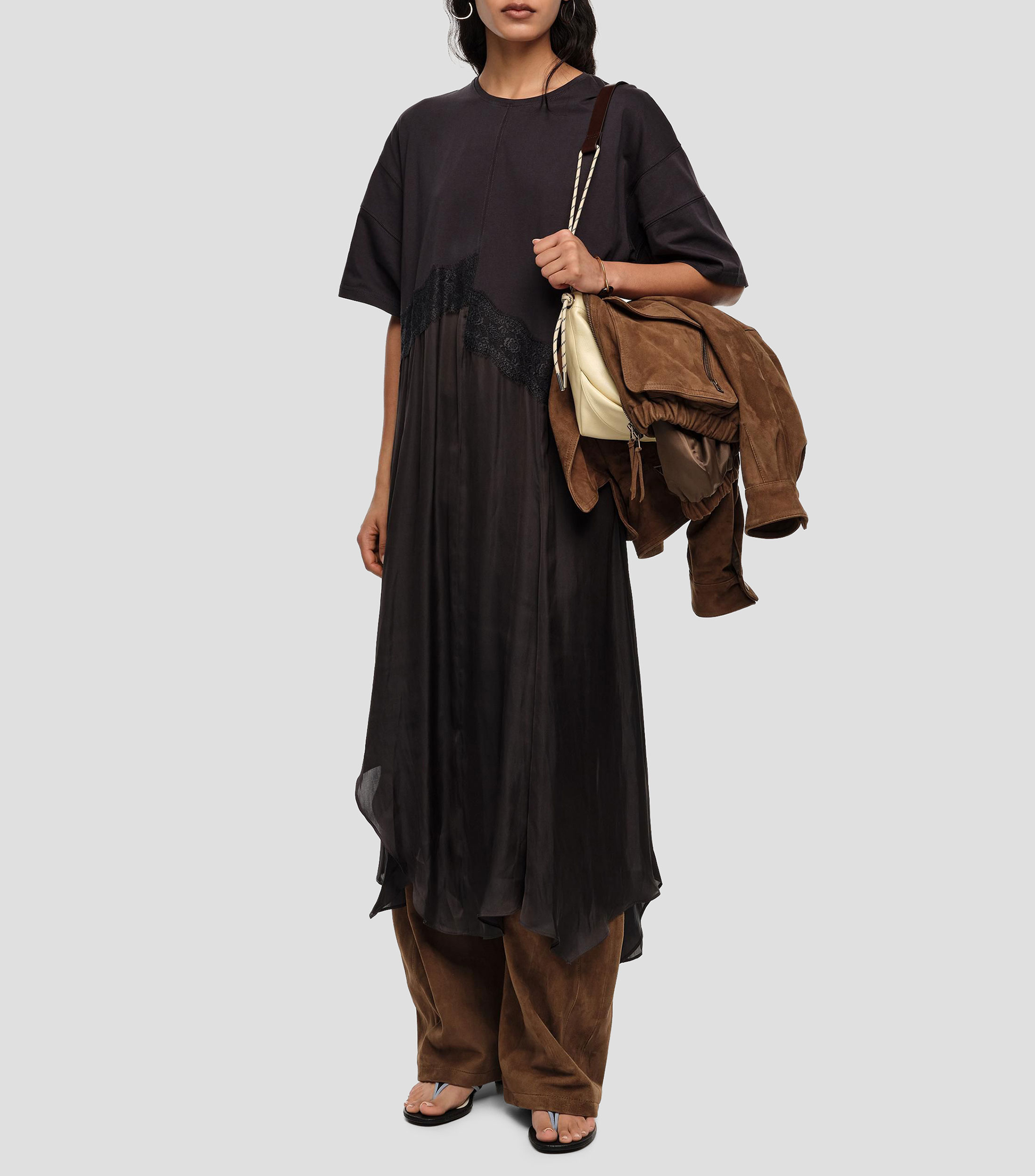 Vestido bimateria irregular negro