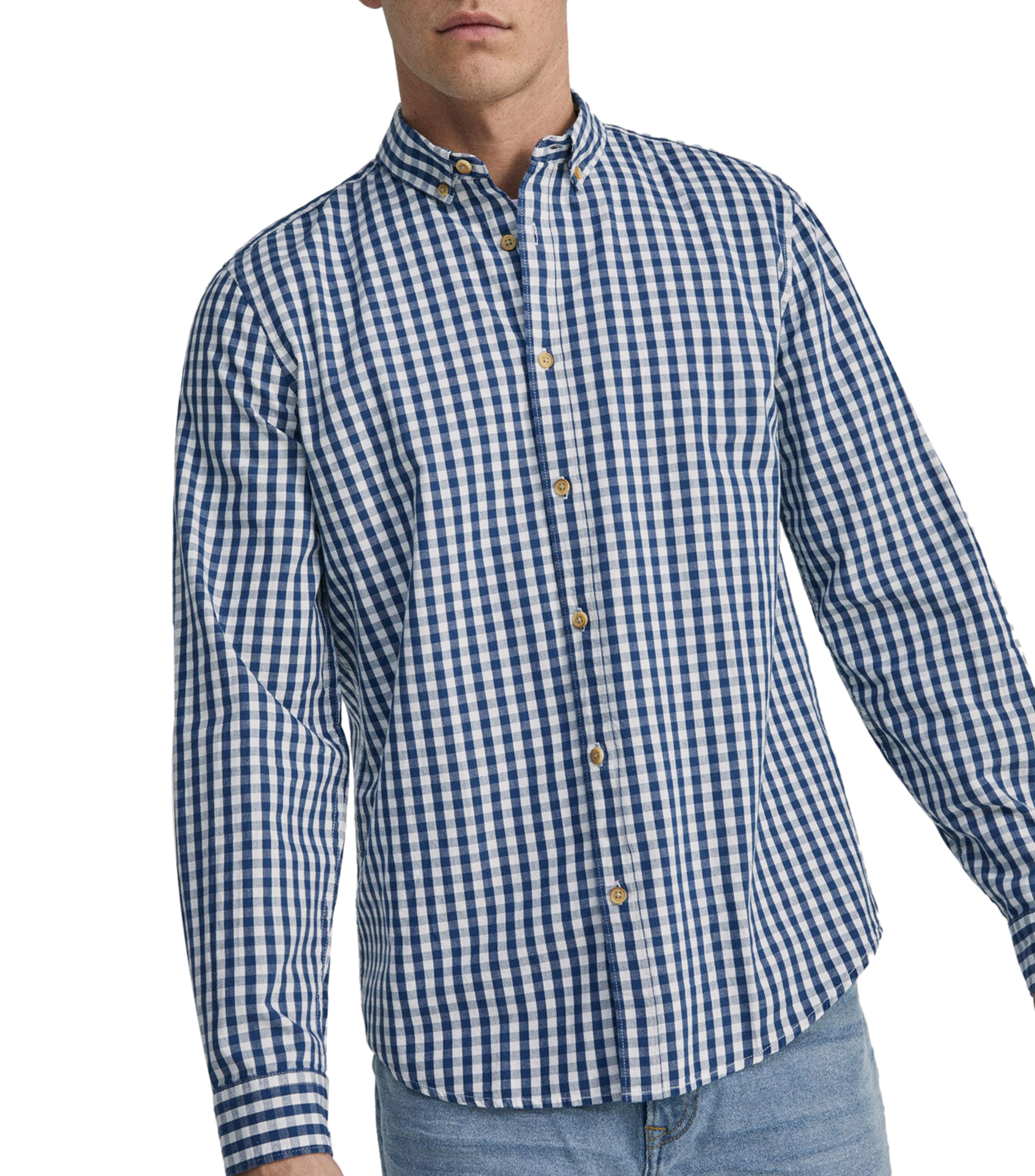 SPRINGFIELD Camisa Cotton Slub Cuadros Grandes Camicia, Blu Acciaio, S Uomo