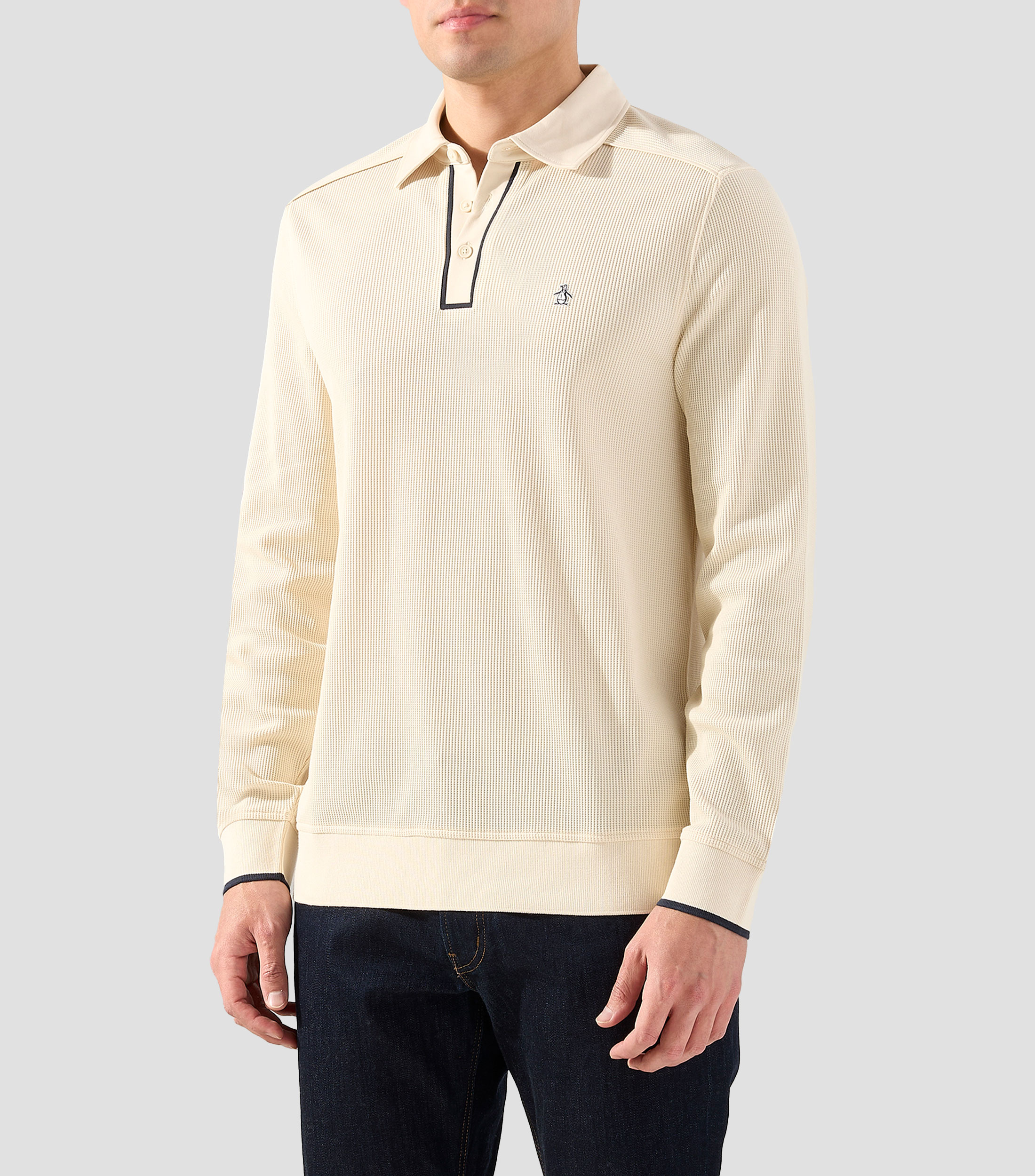 Playera tipo polo manga larga microdiseño Hombre