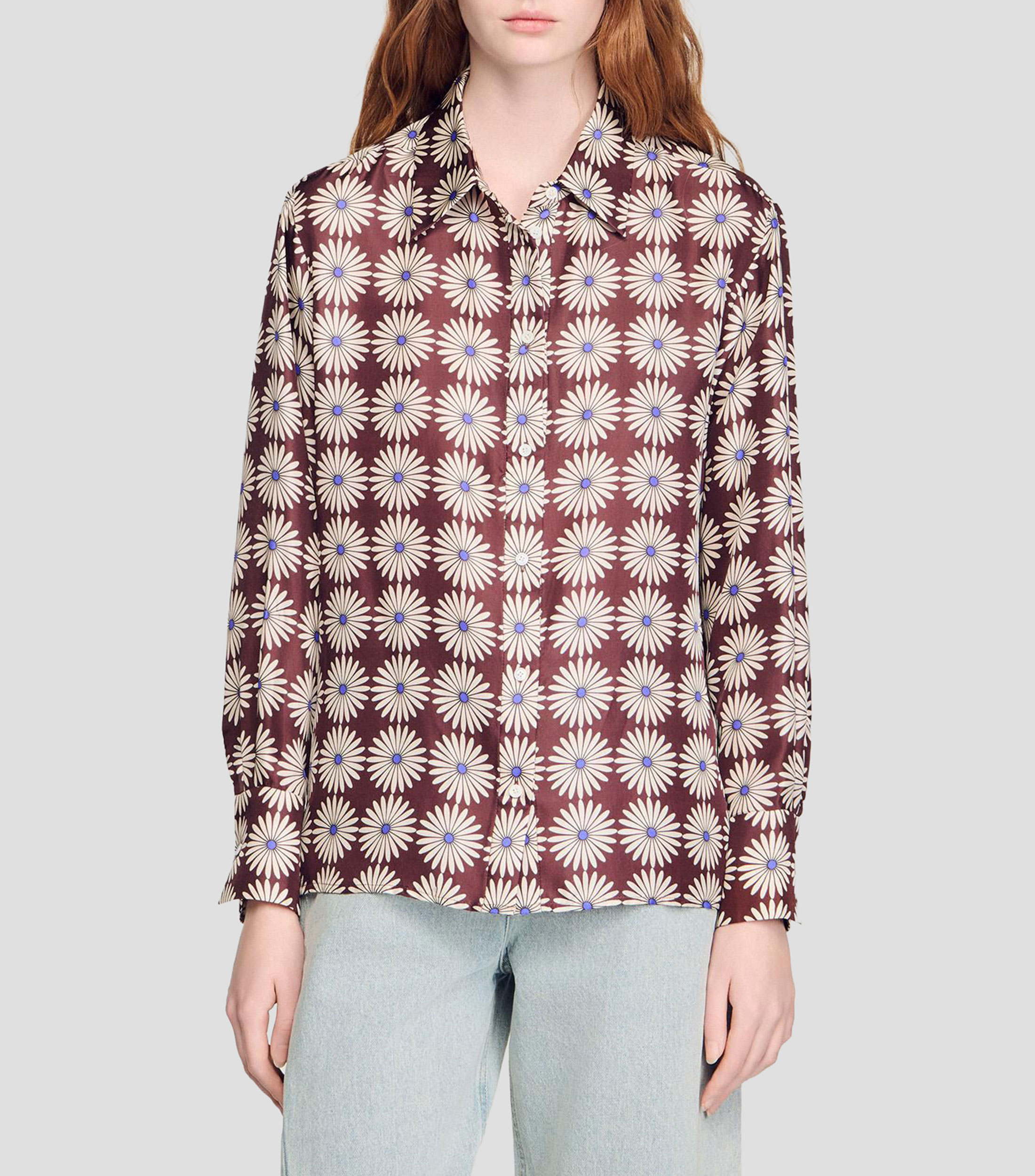 Camisa con estampado manga larga Mujer