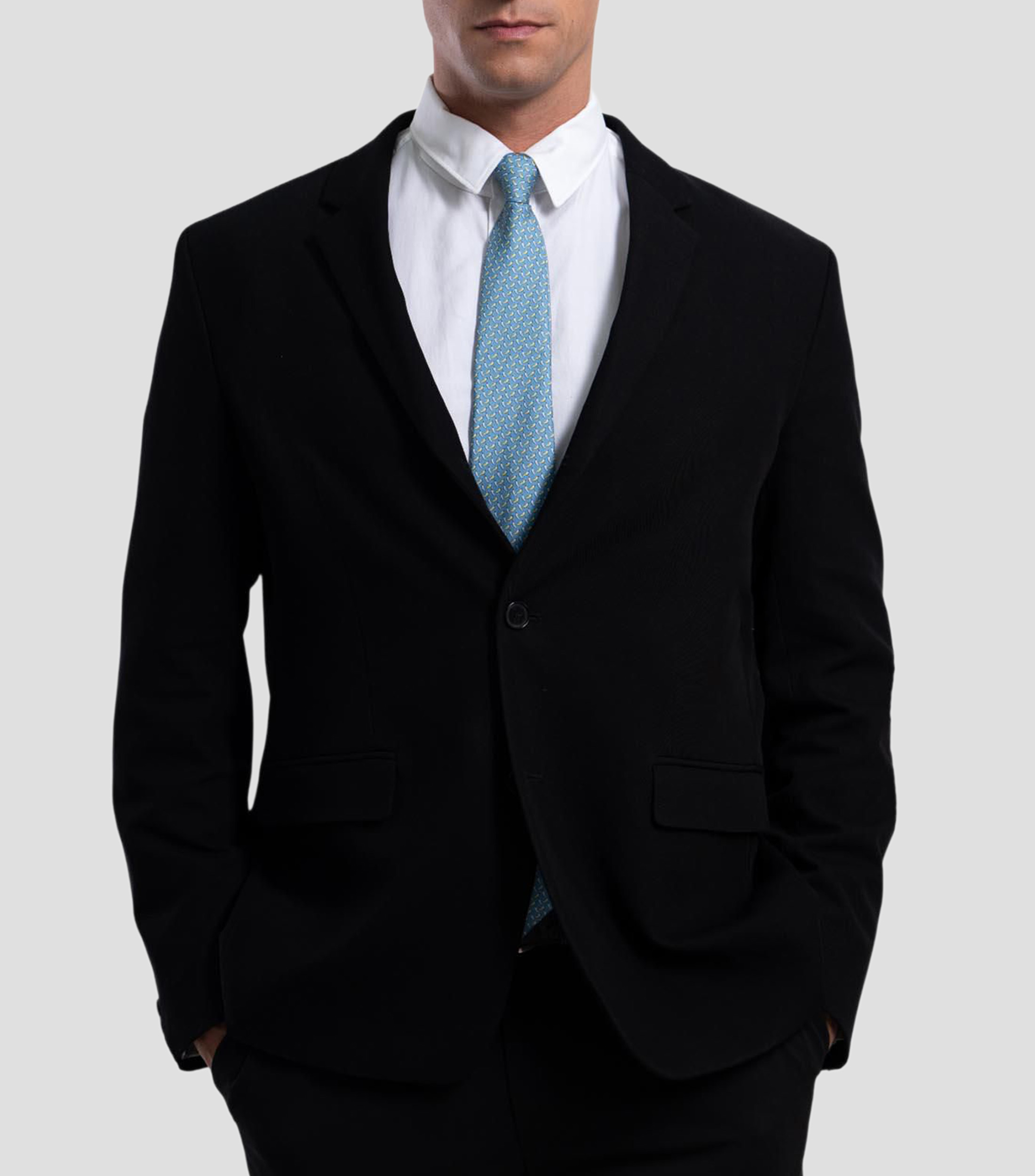 Corbata ancha de seda azul cielo con estampado de chiles de México