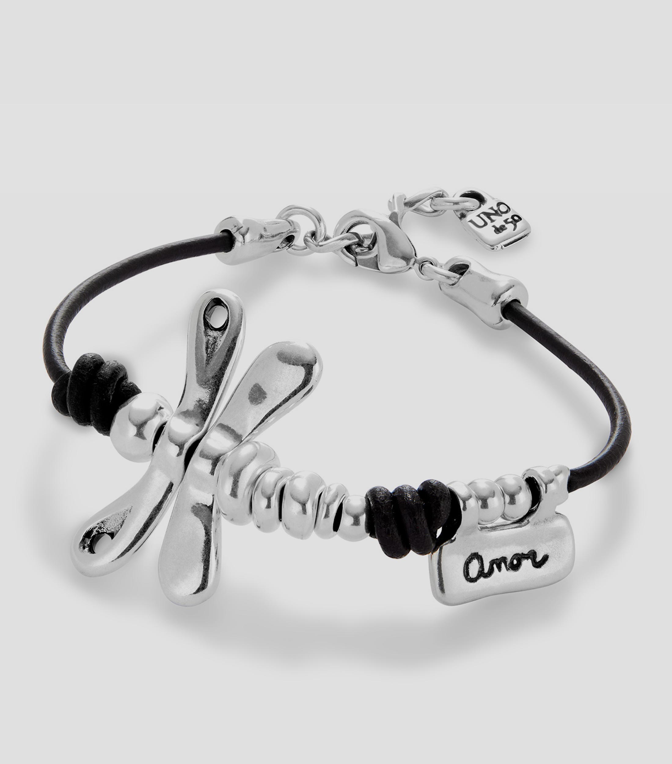 Pulsera de cuero con libélula Mujer
