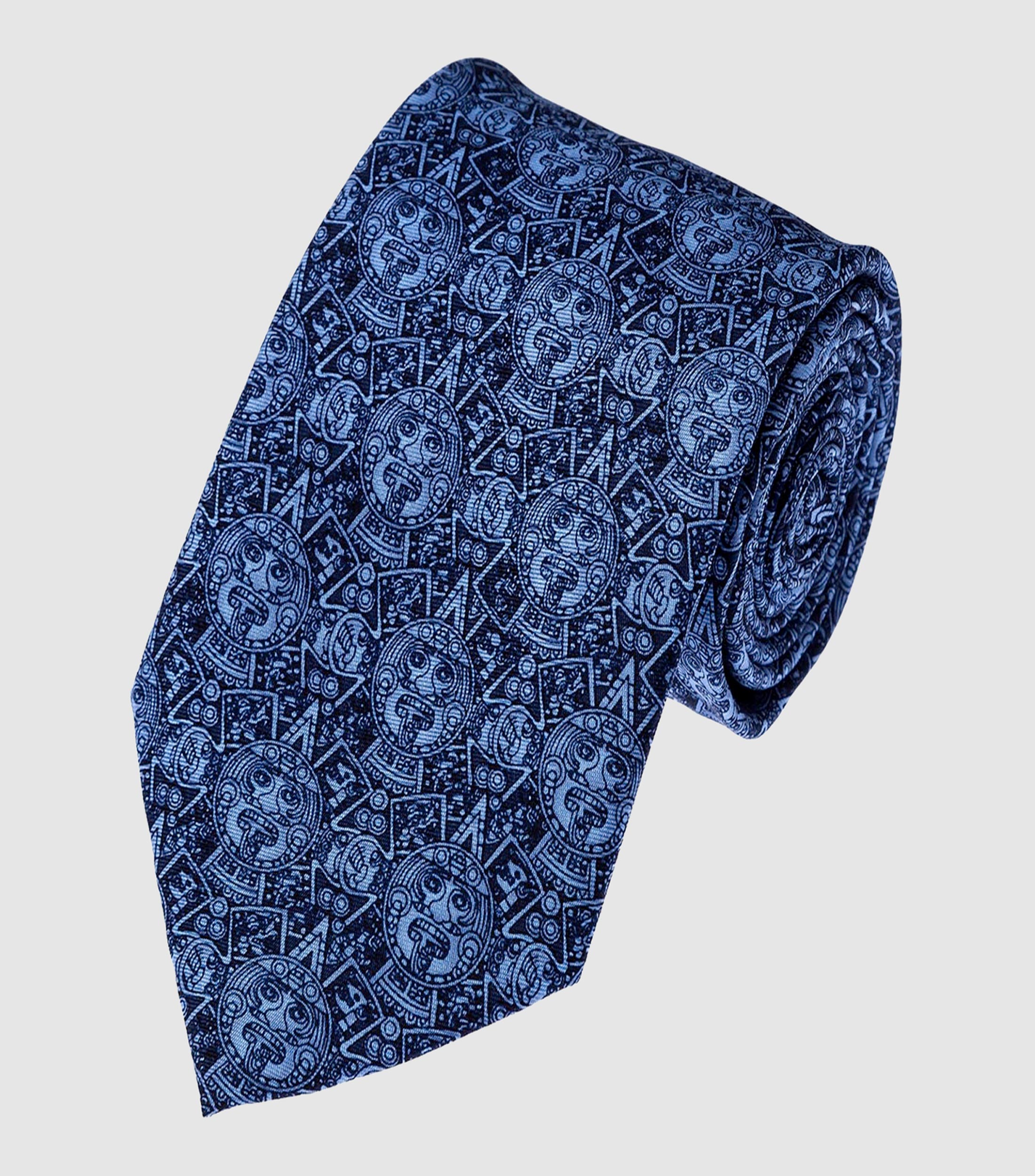 Corbata ancha en seda Azul marino Sol Azteca