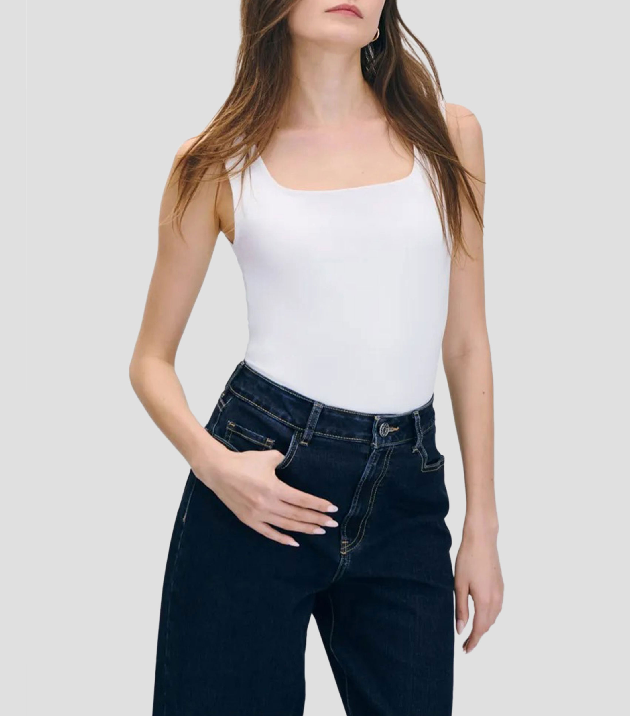 Top Blanco de Punto Escote Cuadrado Con tirantes Mujer