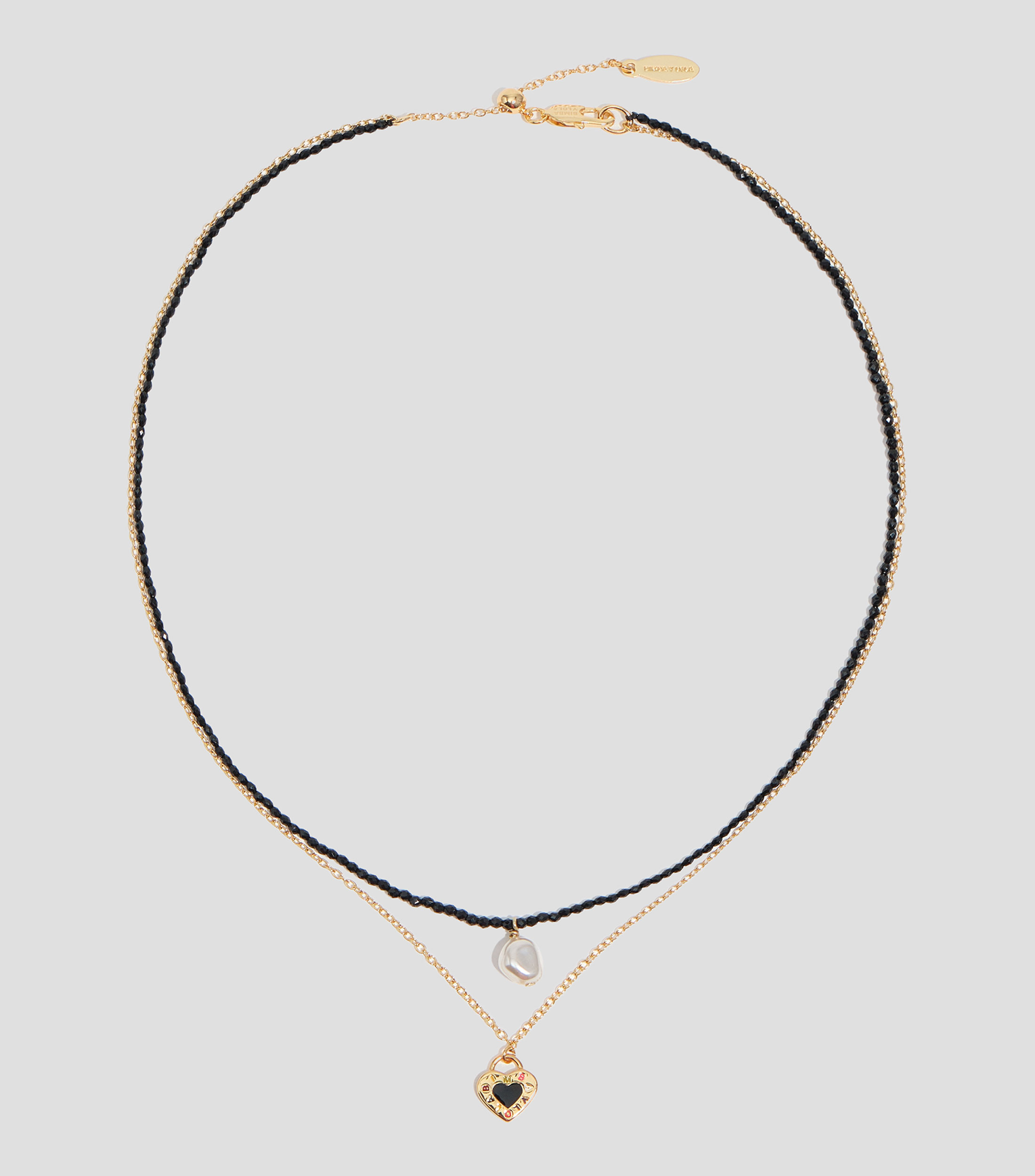 Collar doble cristales negros y perla Mujer