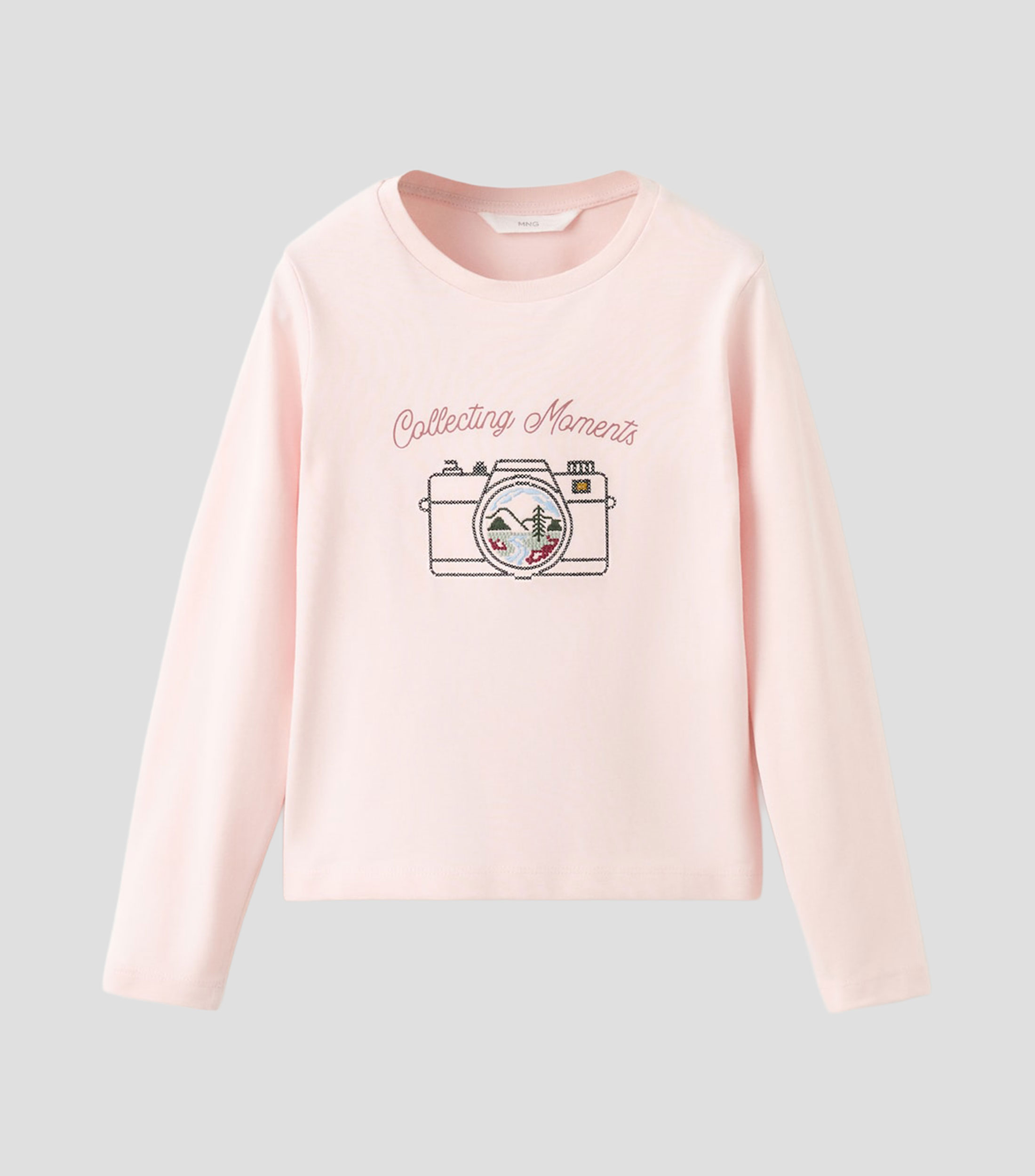 Playera de cuello redondo con manga larga bordada Niña