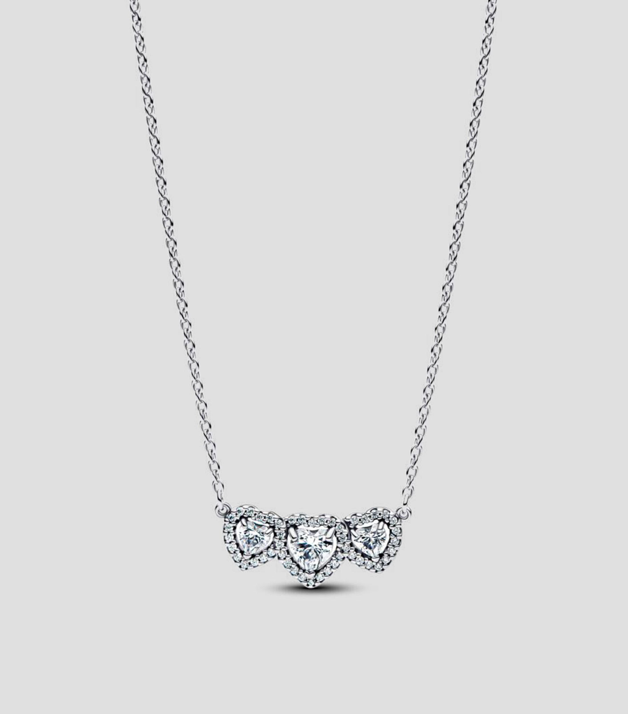 Collar en plata Triple Heart con incrustación de circonita cúbica Mujer