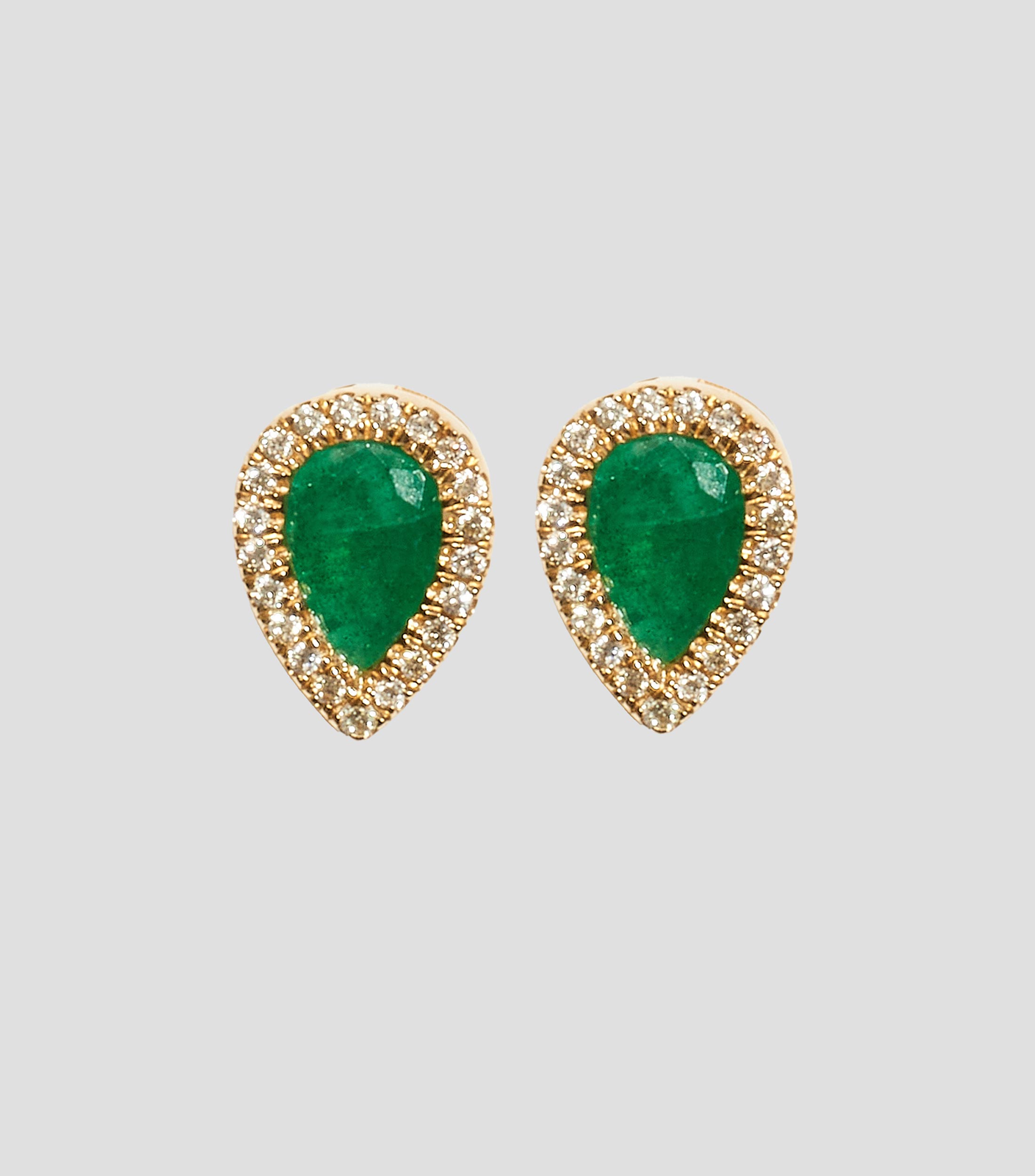 Broqueles en oro amarillo de 14 Kilates con esmeralda y diamantes Mujer
