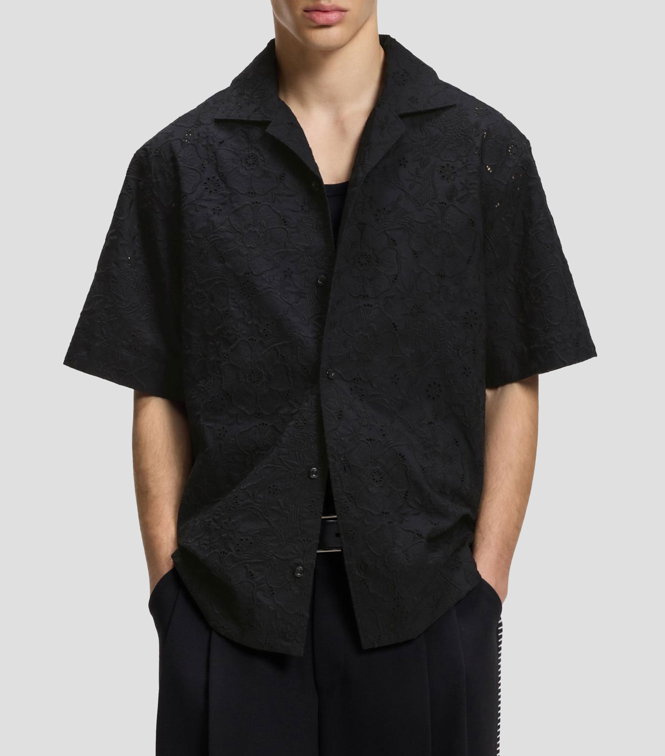 Camisa oversized en algodón con bordado inglés Hombre