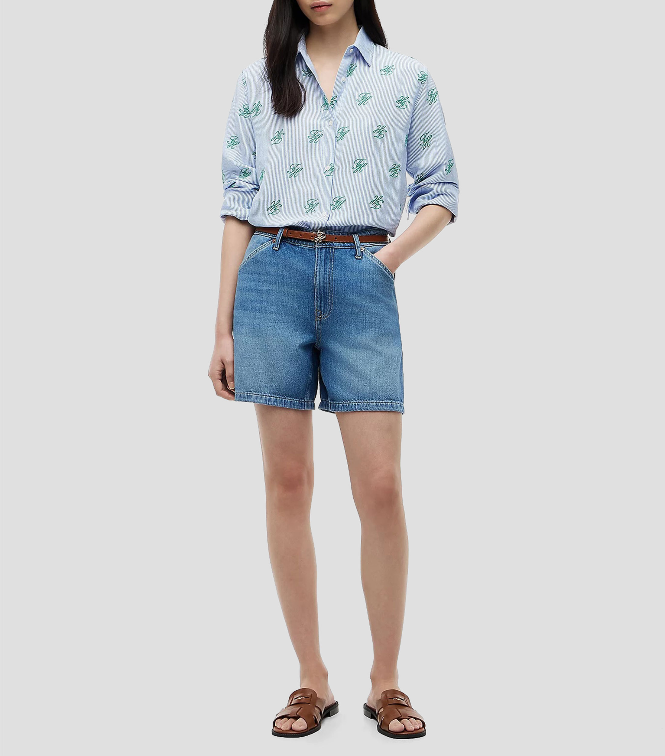 Camisa con rayas manga larga Mujer