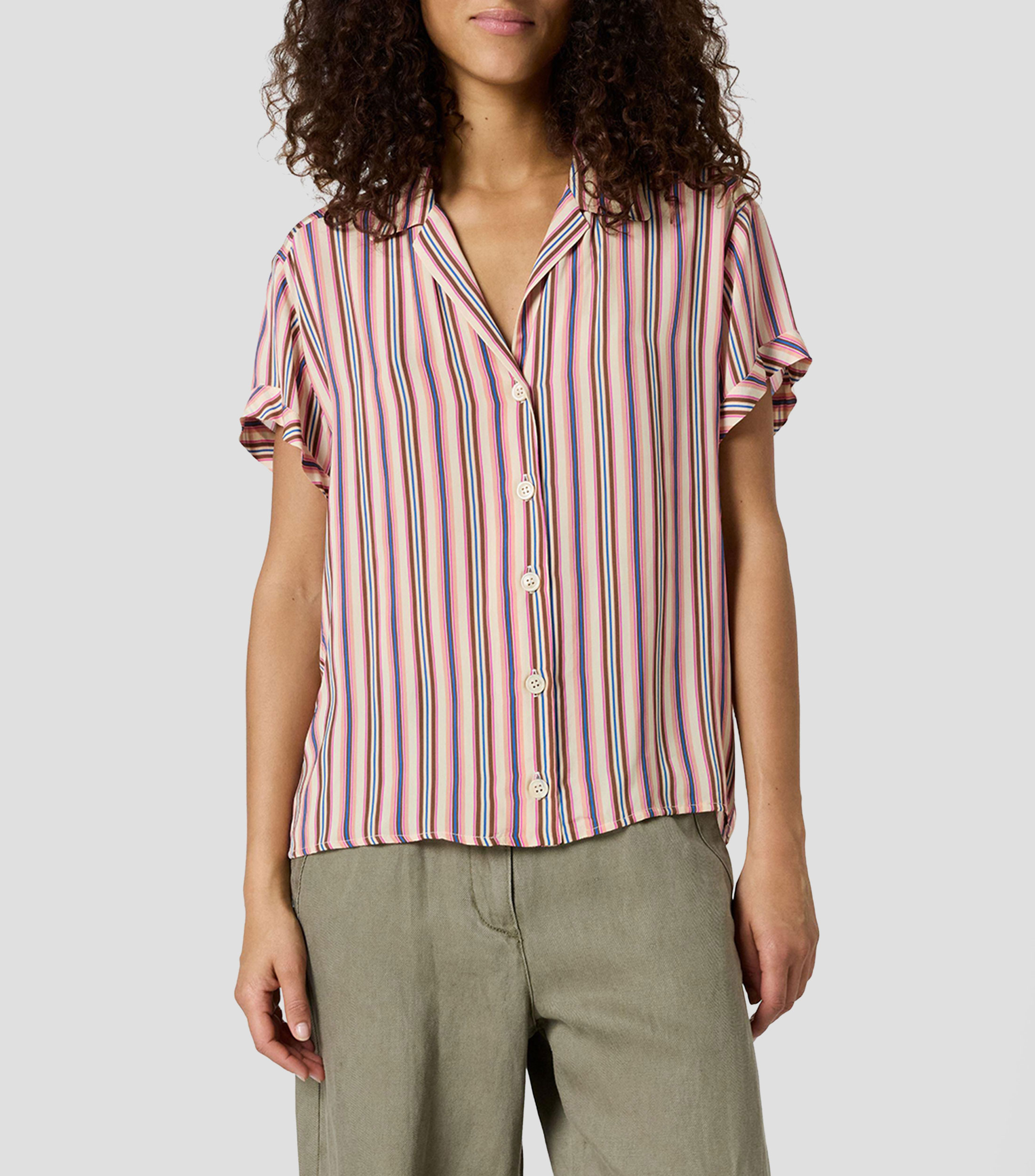 Camisa a rayas manga corta Mujer