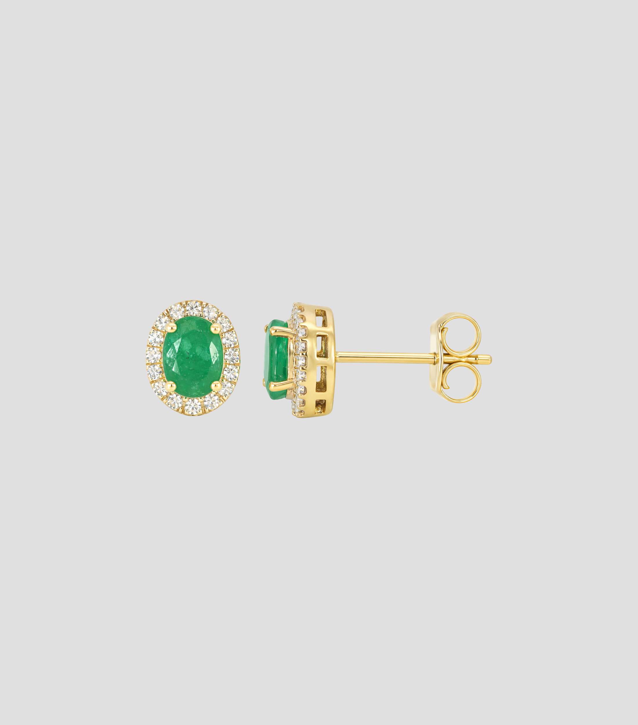 Aretes ovalados en Oro amarillo de 14 kilates con esmeralda y diamantes Mujer
