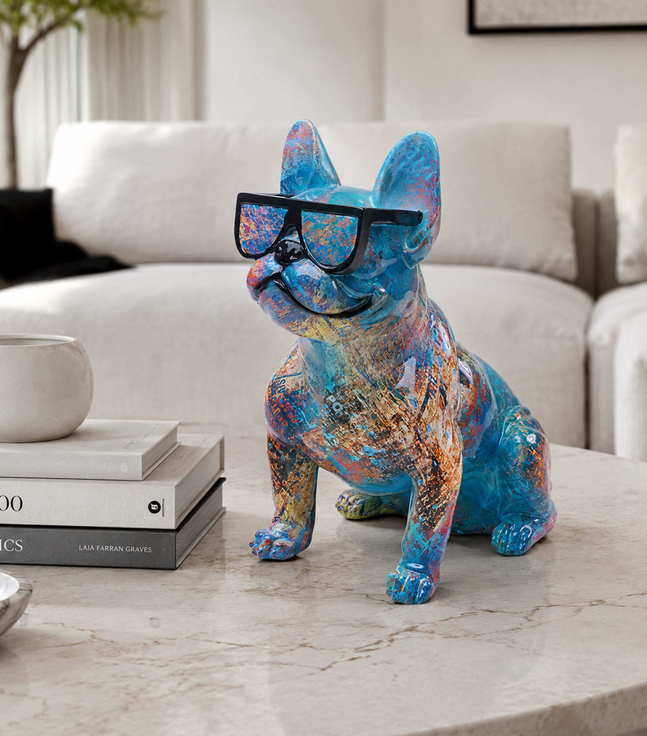 Figura decorativa Dog of Sunglass en poliresina