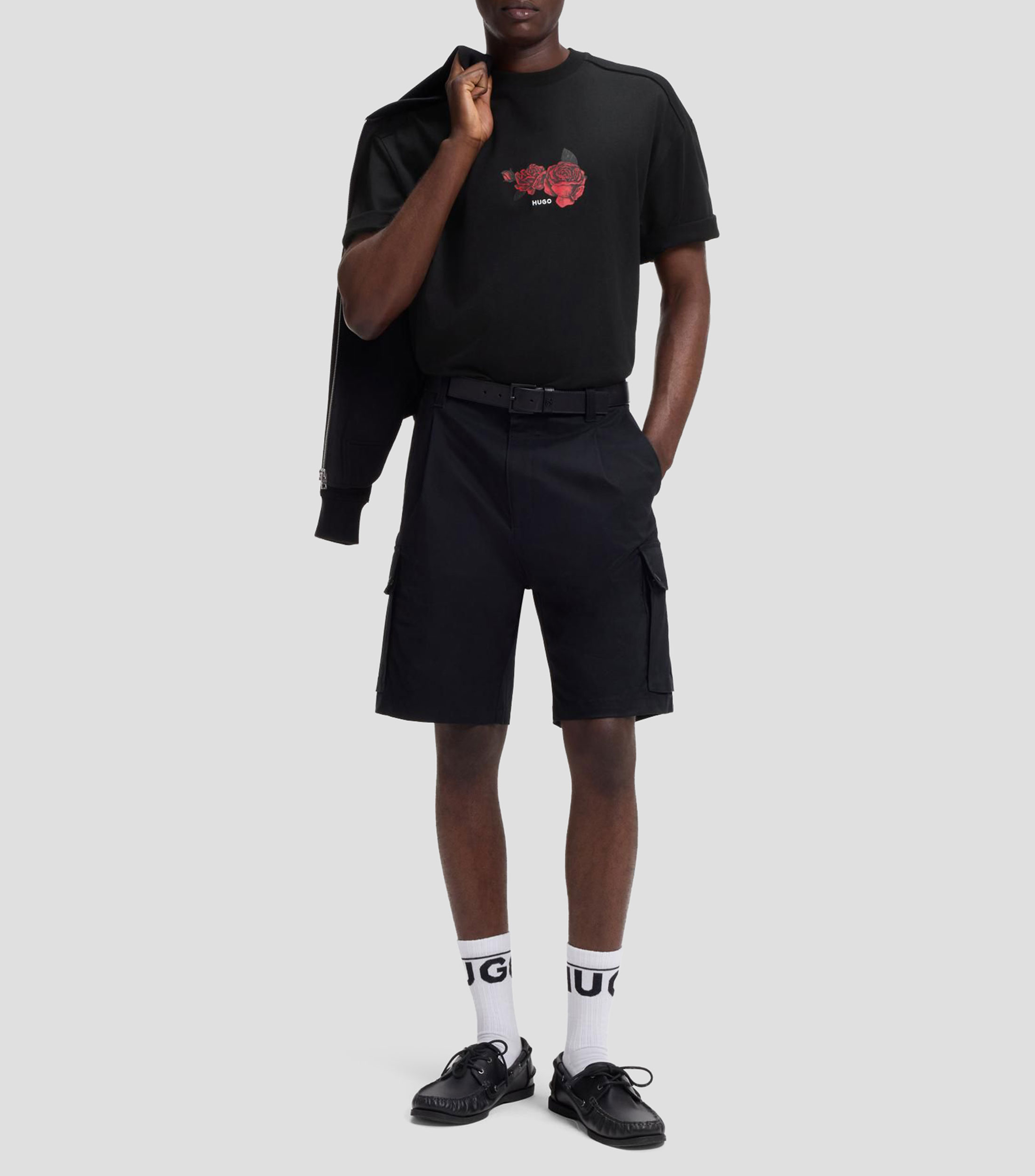 Playera oversized fit de algodón con gráficos de moteros y rosas Hombre