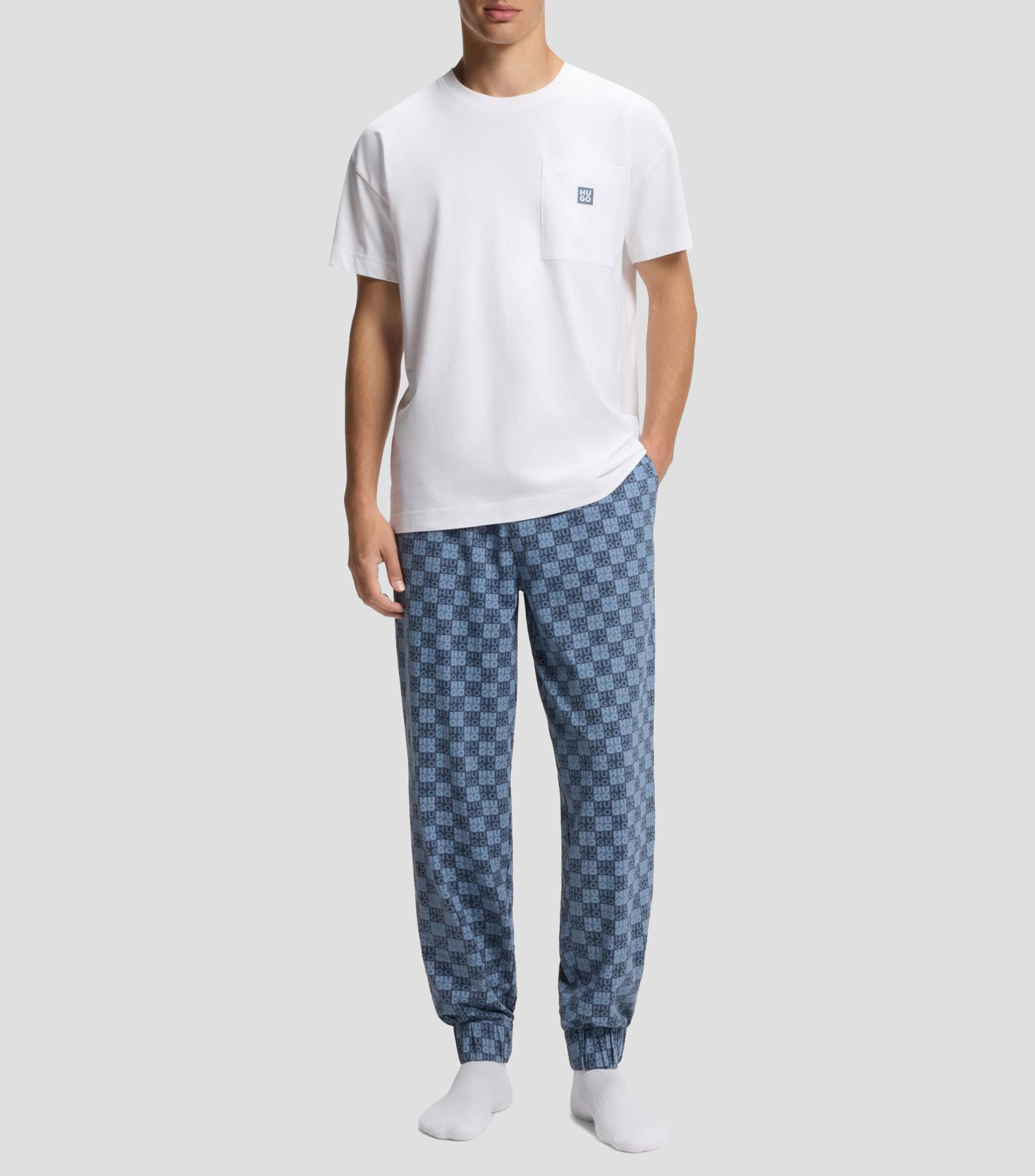 Playera HUGO de pijama de algodón elástico con logo apilado Hombre
