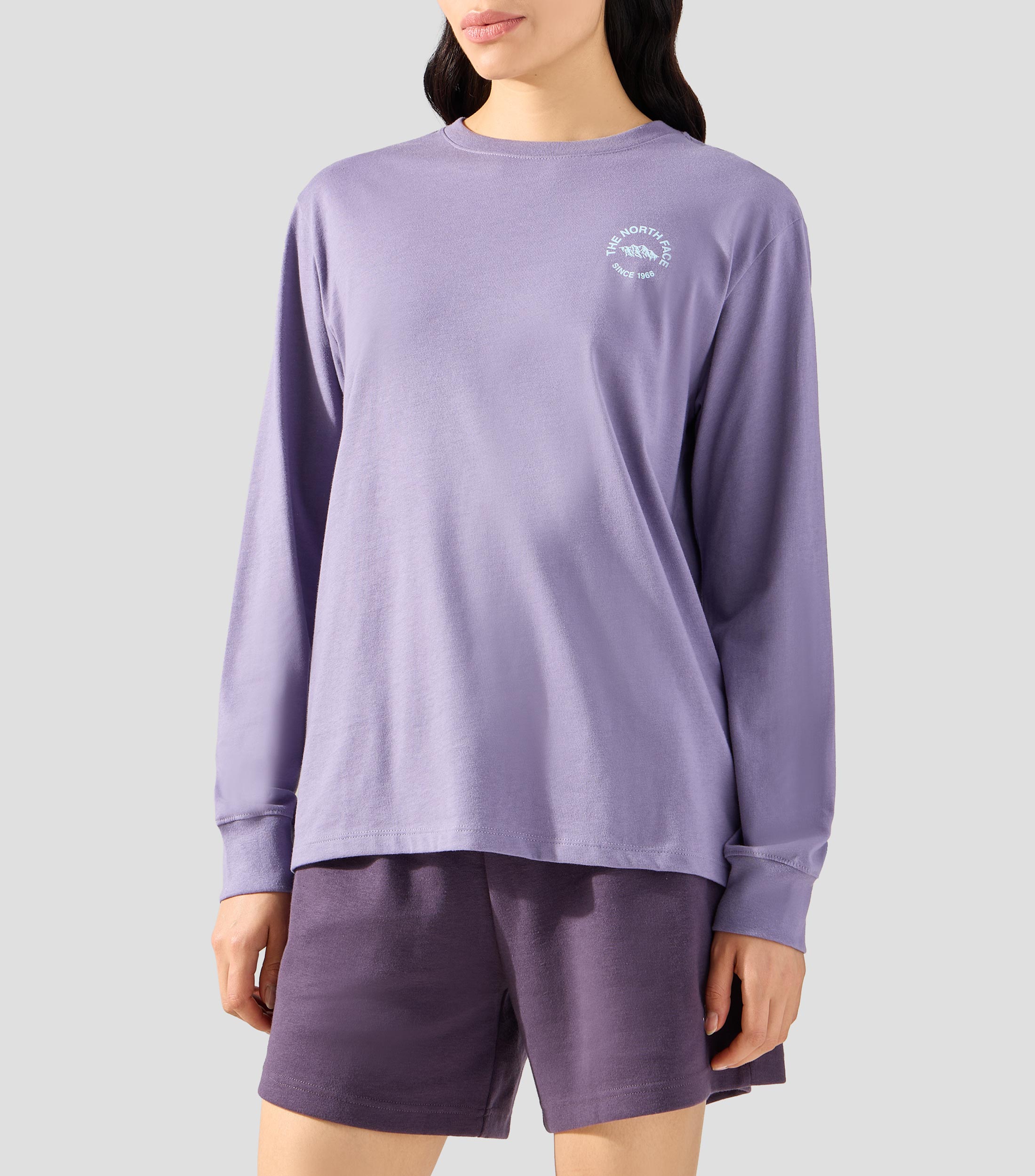 Playera cuello redondo manga larga estampada EVO TNF NSE Mujer